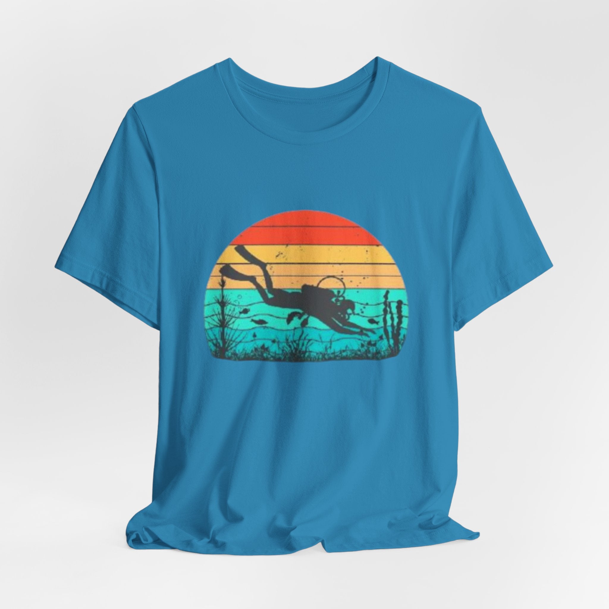 Retro Sunset Diver Tee, Beach Lover Shirt, Gift for Scuba Divers, Summer Graphic Tee