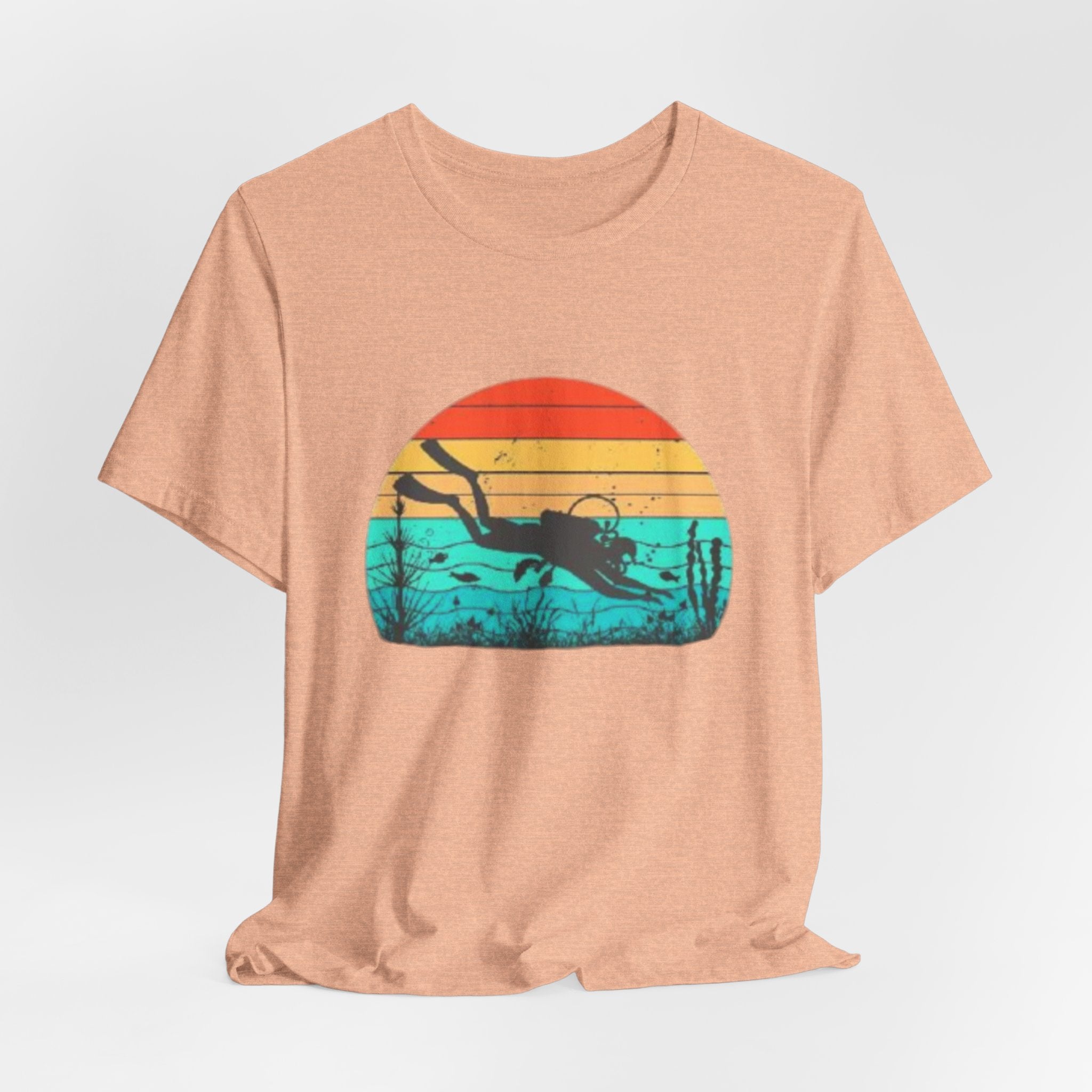 Retro Sunset Diver Tee, Beach Lover Shirt, Gift for Scuba Divers, Summer Graphic Tee