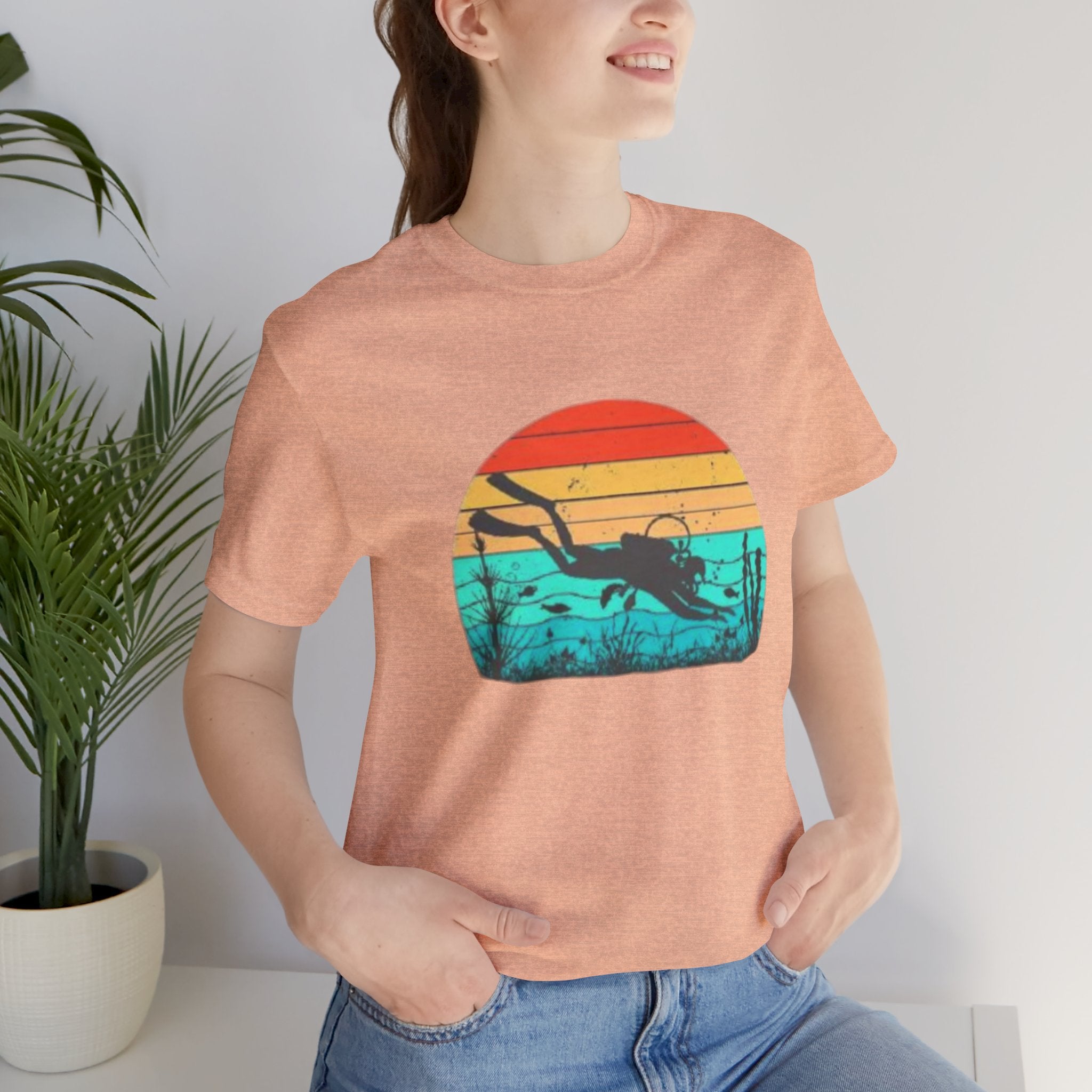 Retro Sunset Diver Tee, Beach Lover Shirt, Gift for Scuba Divers, Summer Graphic Tee
