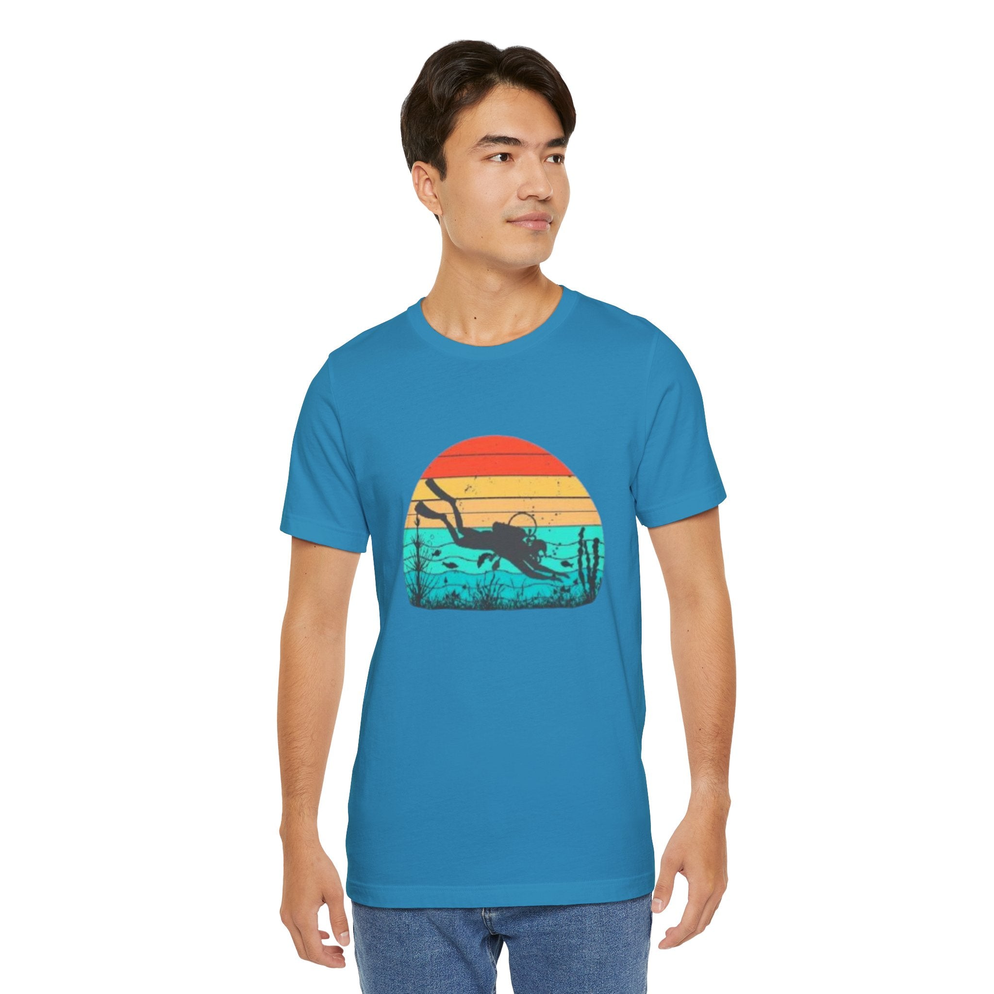 Retro Sunset Diver Tee, Beach Lover Shirt, Gift for Scuba Divers, Summer Graphic Tee
