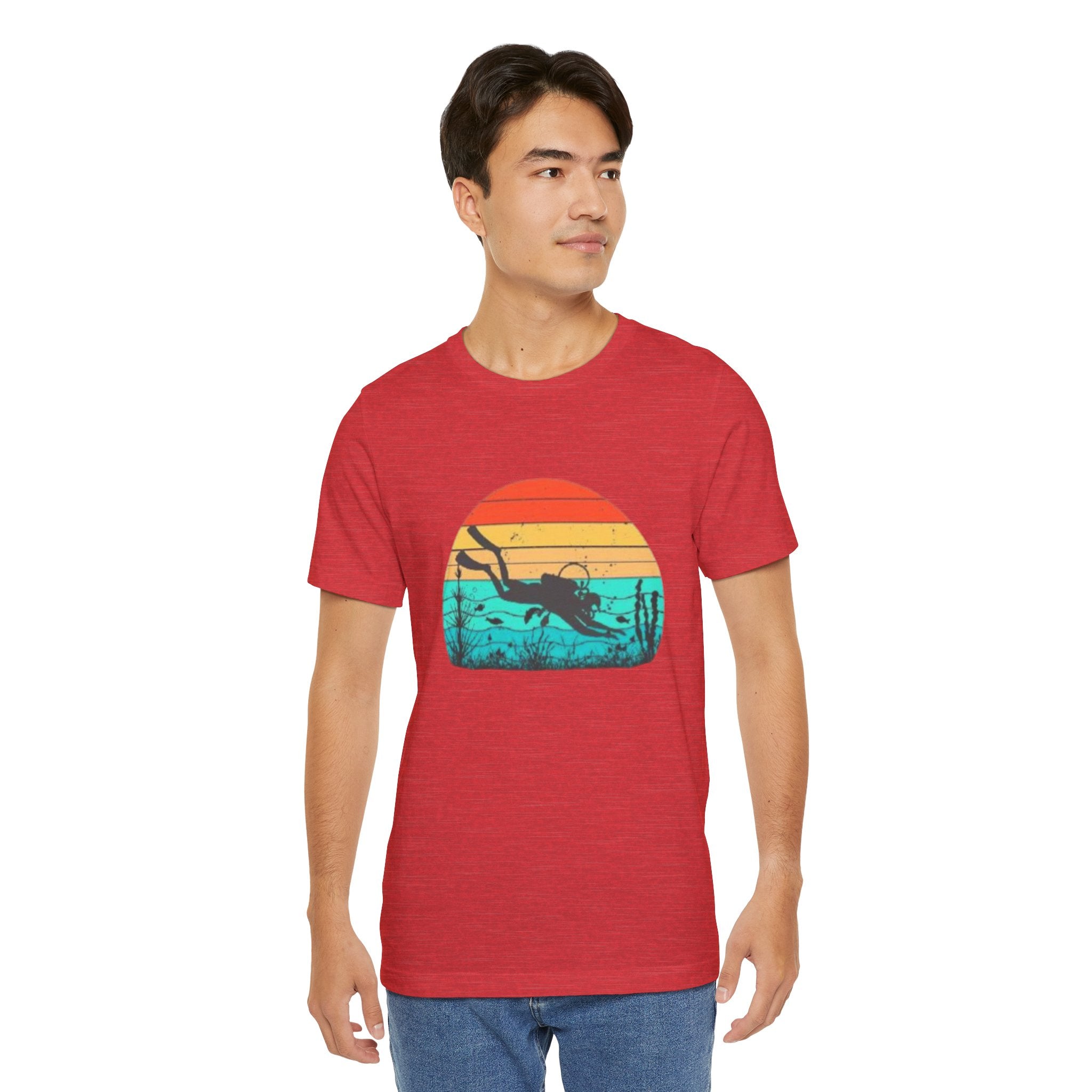 Retro Sunset Diver Tee, Beach Lover Shirt, Gift for Scuba Divers, Summer Graphic Tee