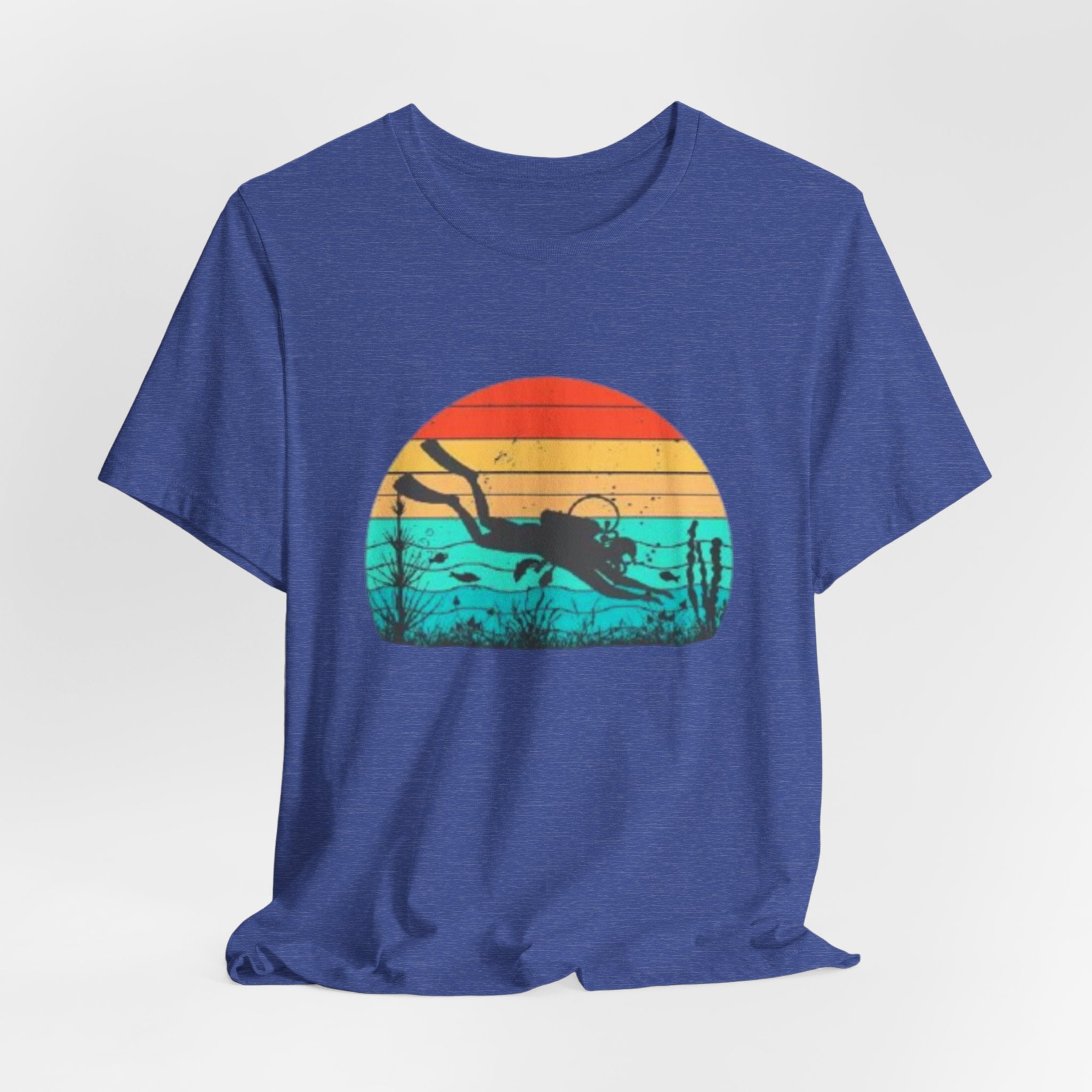 Retro Sunset Diver Tee, Beach Lover Shirt, Gift for Scuba Divers, Summer Graphic Tee