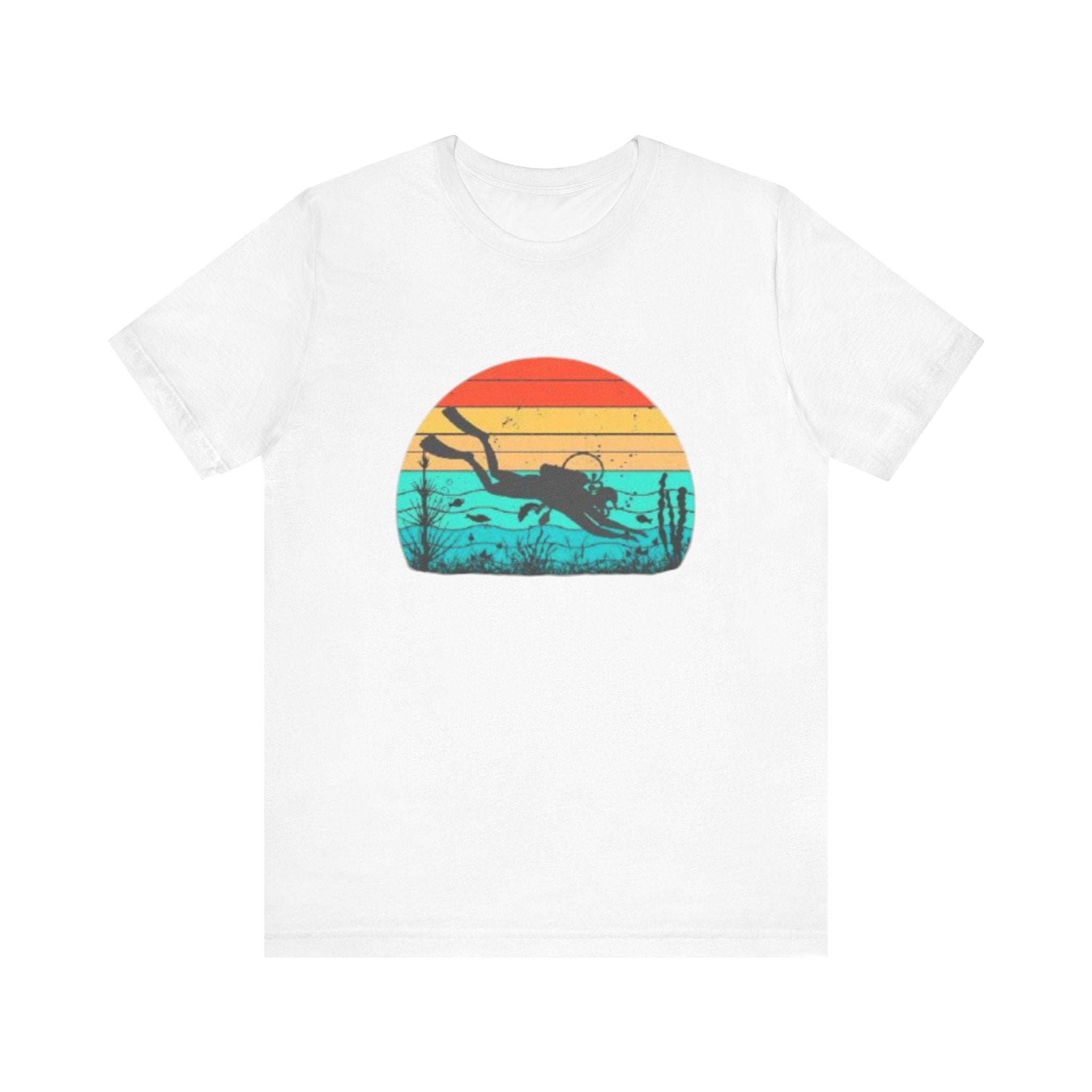 Retro Sunset Diver Tee, Beach Lover Shirt, Gift for Scuba Divers, Summer Graphic Tee
