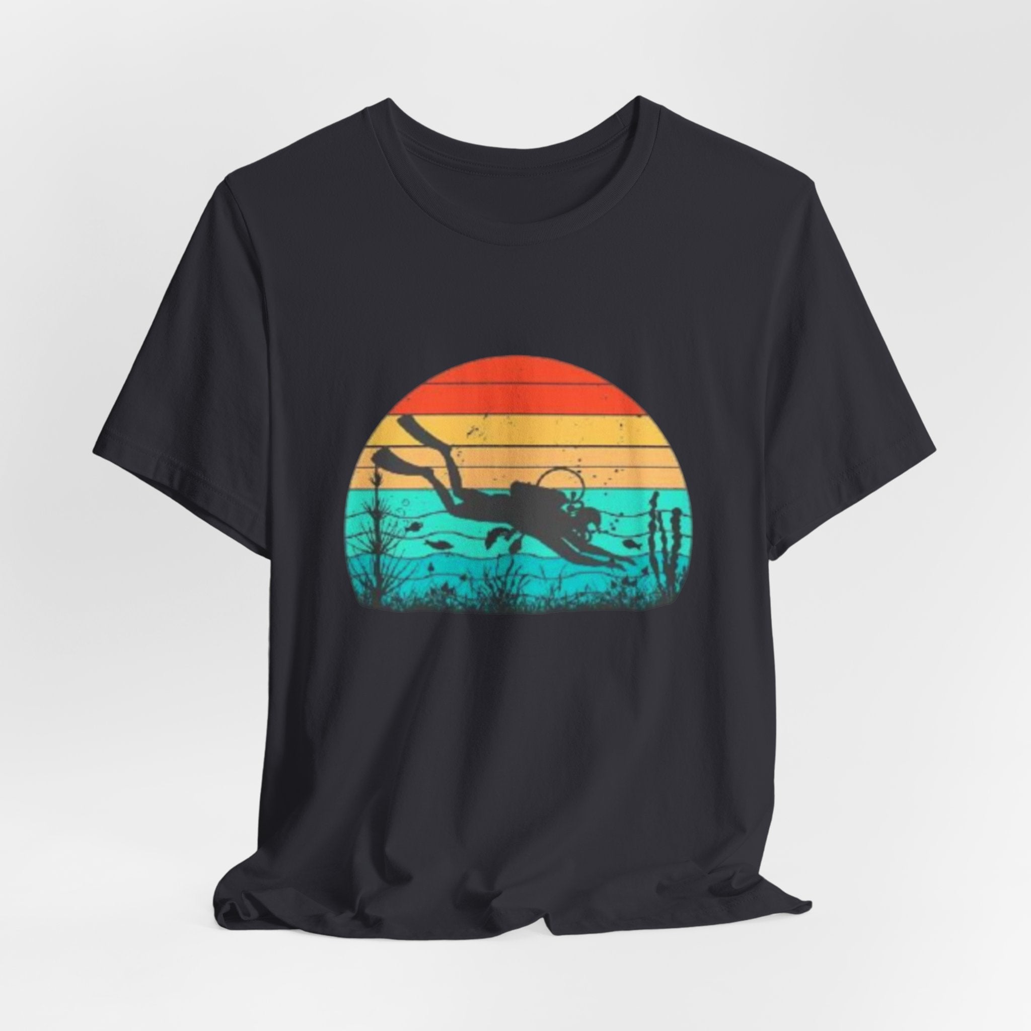 Retro Sunset Diver Tee, Beach Lover Shirt, Gift for Scuba Divers, Summer Graphic Tee