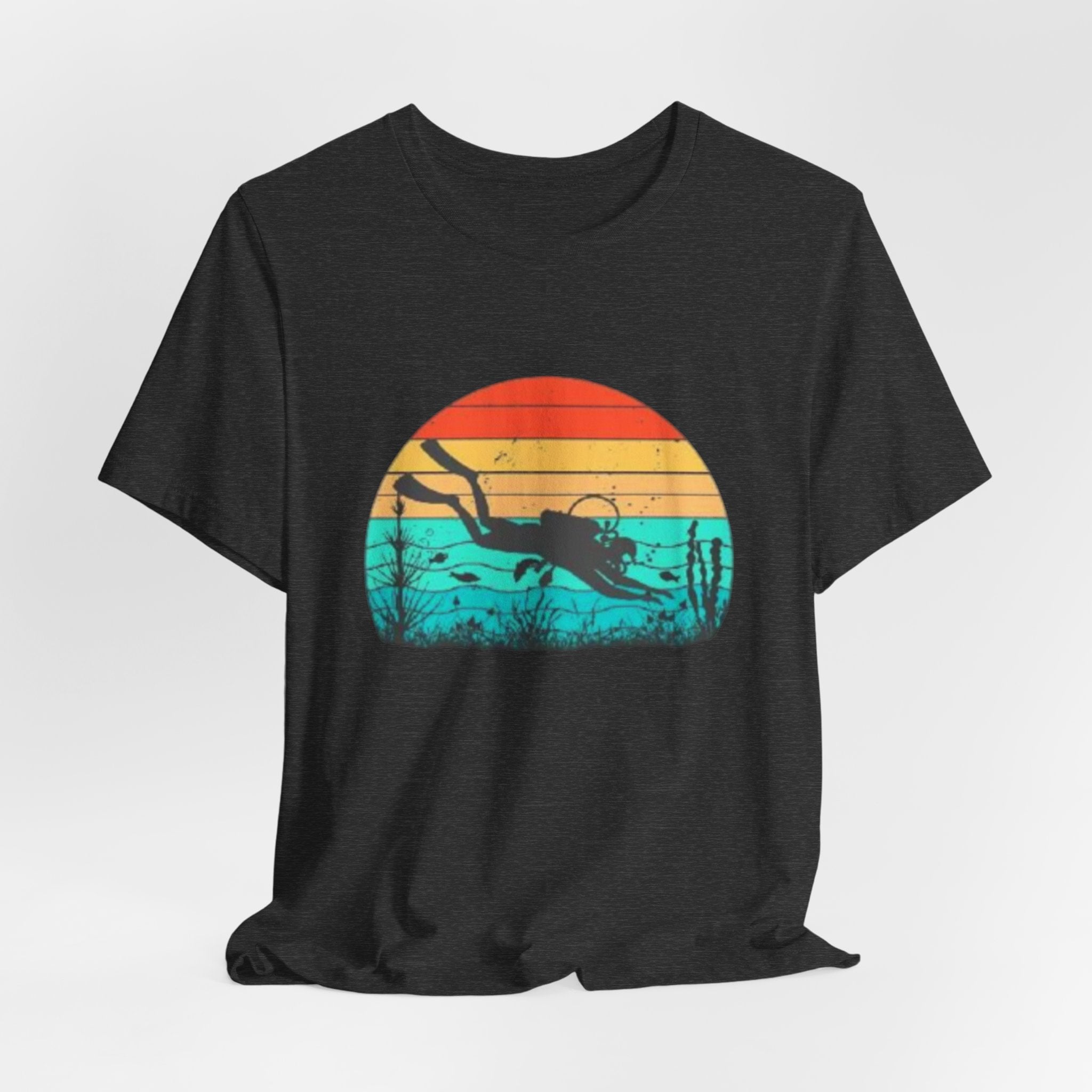 Retro Sunset Diver Tee, Beach Lover Shirt, Gift for Scuba Divers, Summer Graphic Tee