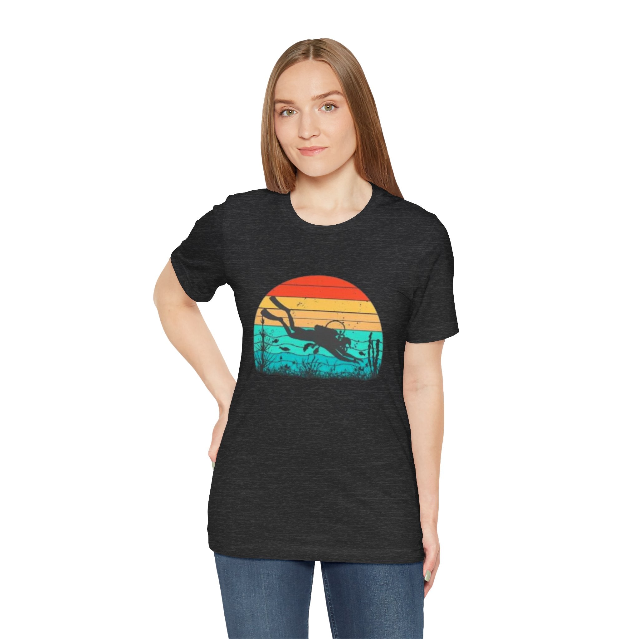 Retro Sunset Diver Tee, Beach Lover Shirt, Gift for Scuba Divers, Summer Graphic Tee