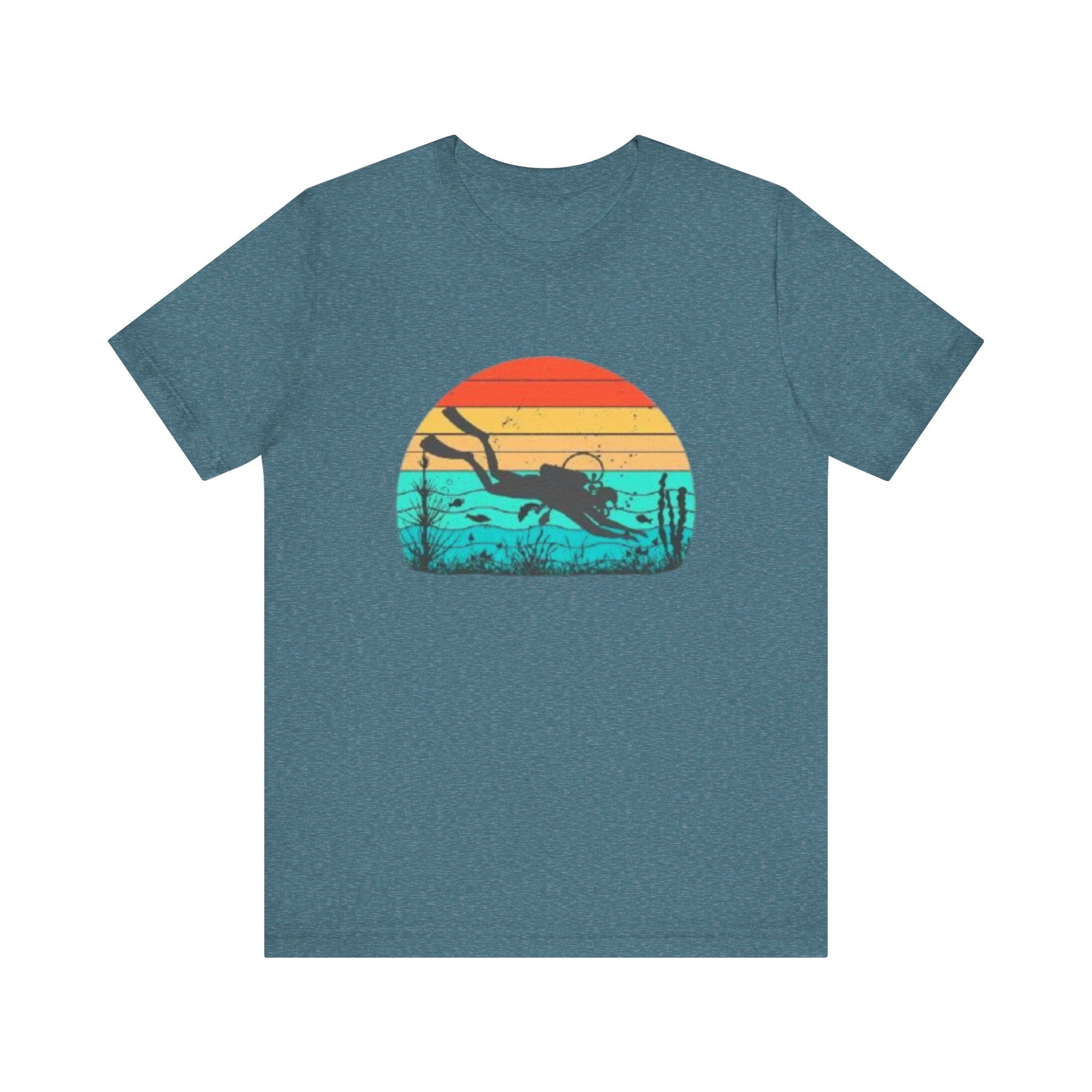 Retro Sunset Diver Tee, Beach Lover Shirt, Gift for Scuba Divers, Summer Graphic Tee