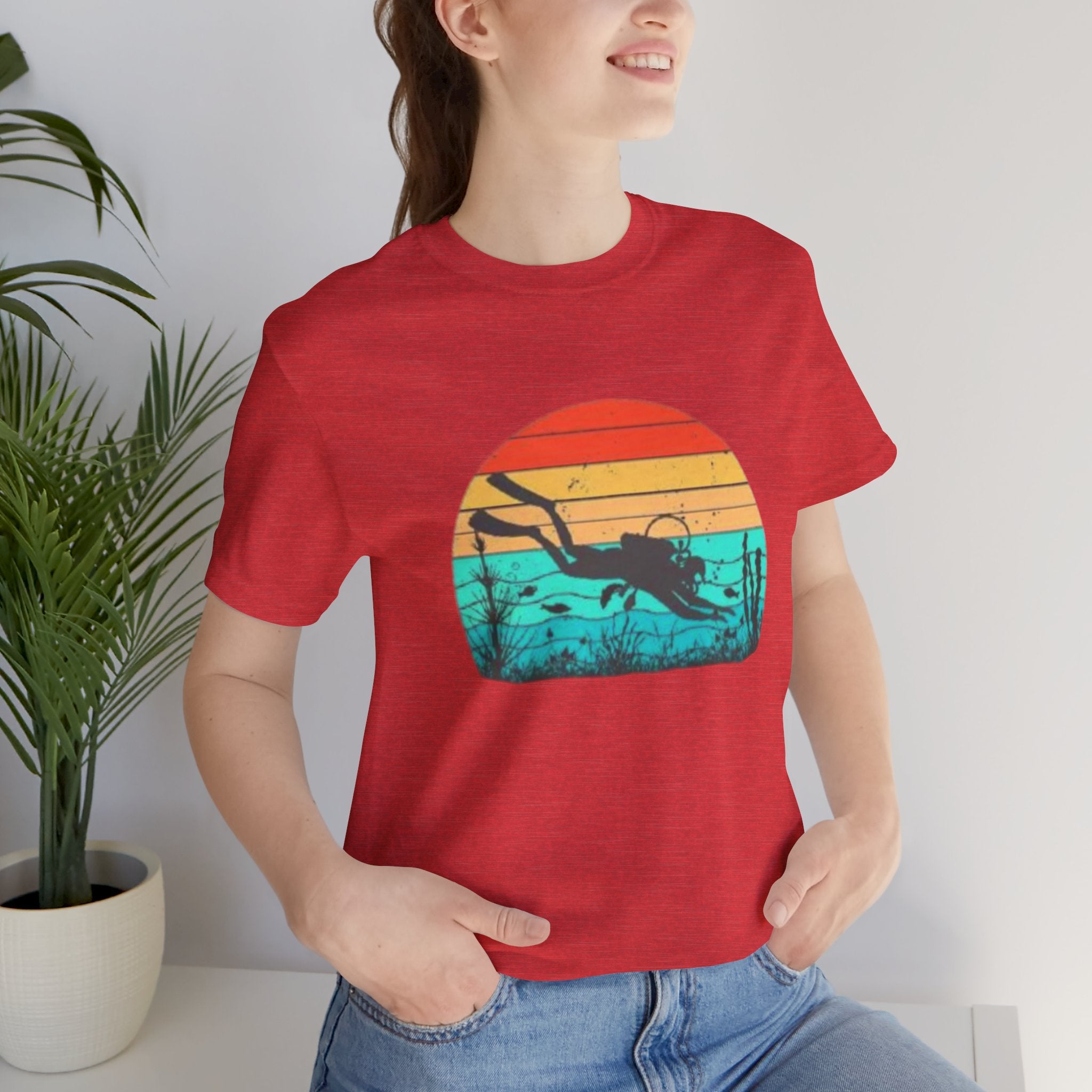 Retro Sunset Diver Tee, Beach Lover Shirt, Gift for Scuba Divers, Summer Graphic Tee