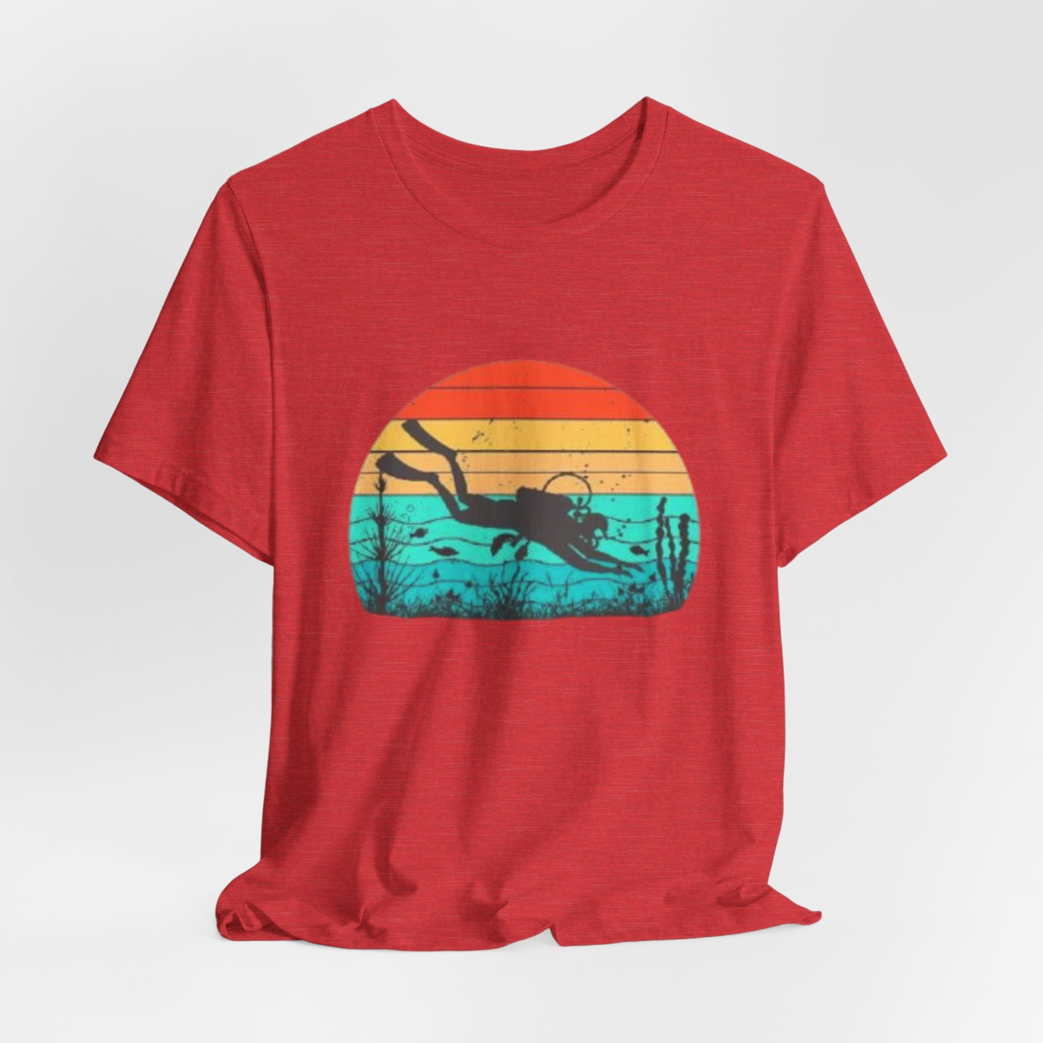 Retro Sunset Diver Tee, Beach Lover Shirt, Gift for Scuba Divers, Summer Graphic Tee