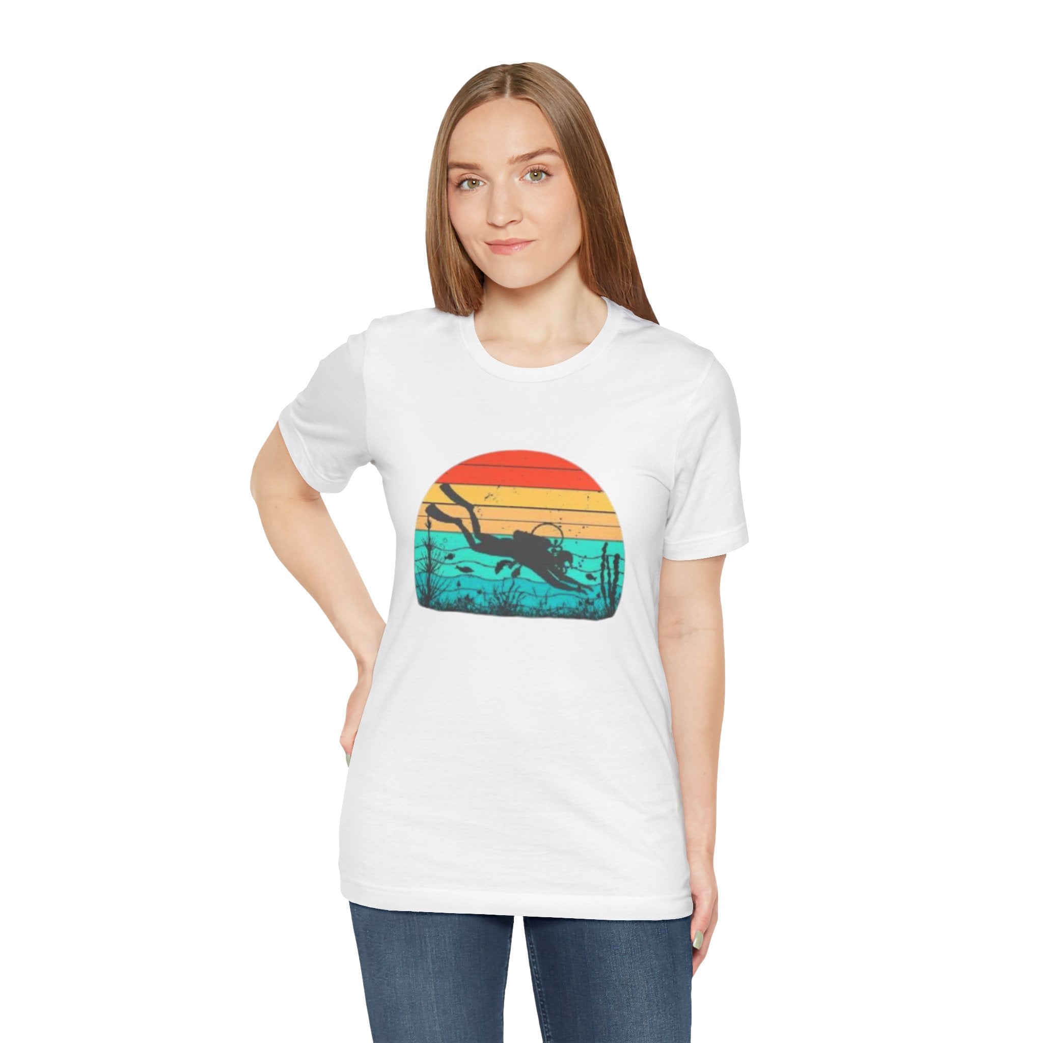 Retro Sunset Diver Tee, Beach Lover Shirt, Gift for Scuba Divers, Summer Graphic Tee