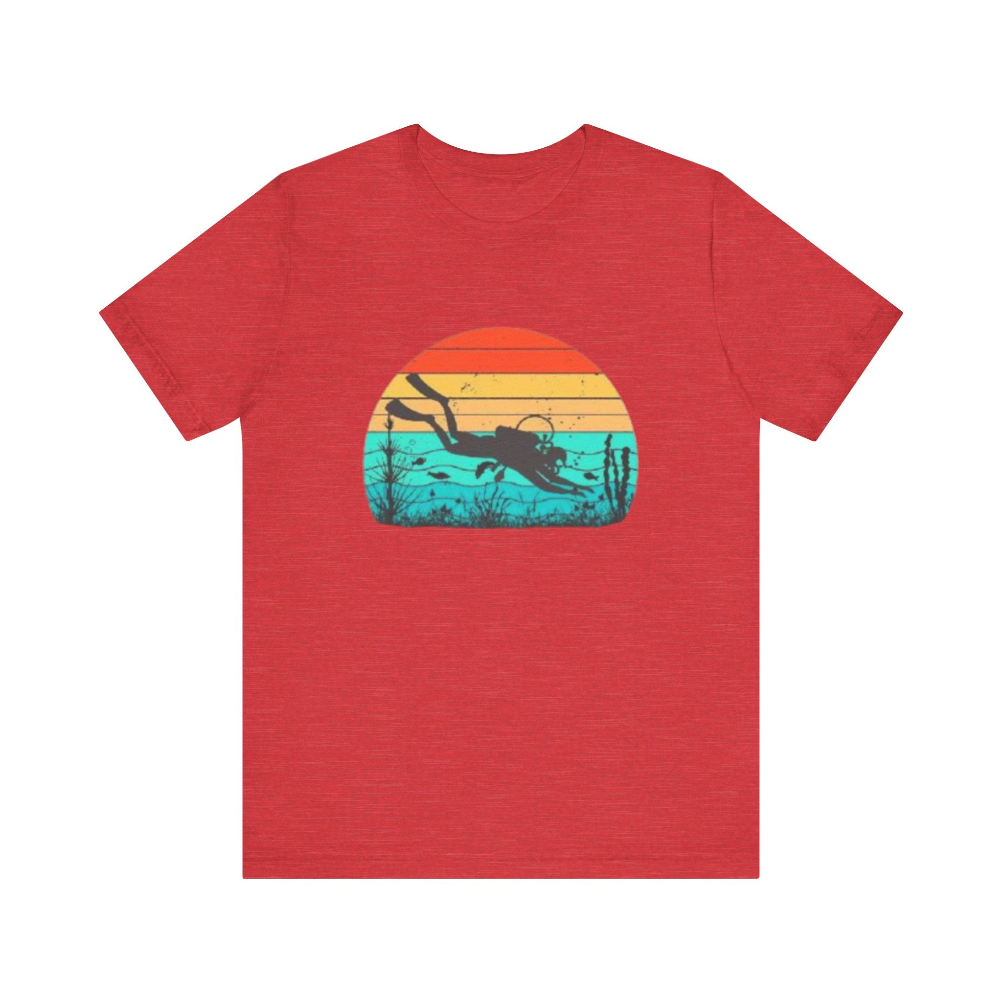 Retro Sunset Diver Tee, Beach Lover Shirt, Gift for Scuba Divers, Summer Graphic Tee