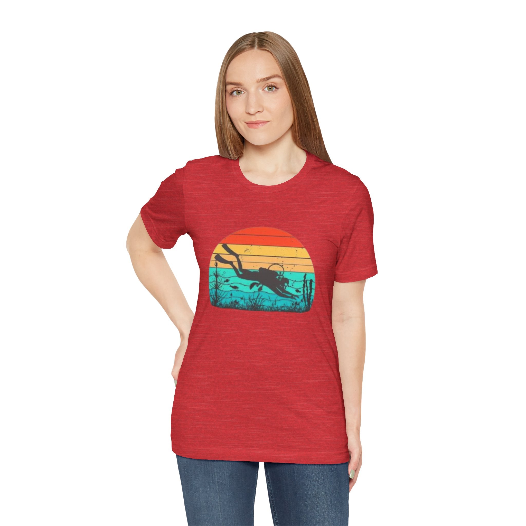 Retro Sunset Diver Tee, Beach Lover Shirt, Gift for Scuba Divers, Summer Graphic Tee