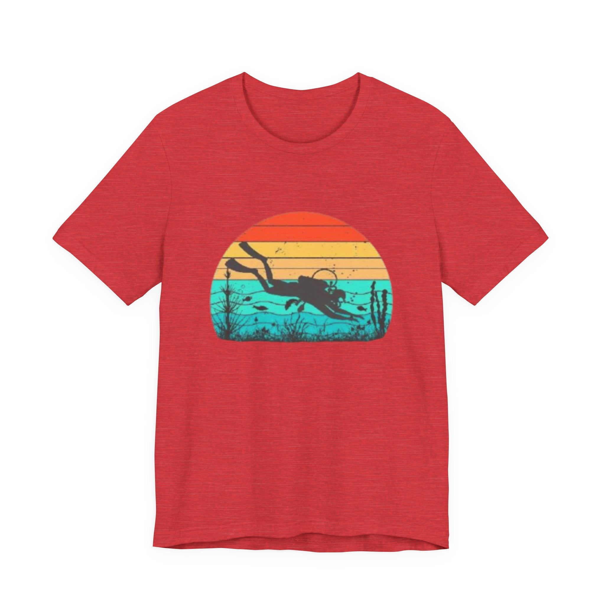Retro Sunset Diver Tee, Beach Lover Shirt, Gift for Scuba Divers, Summer Graphic Tee