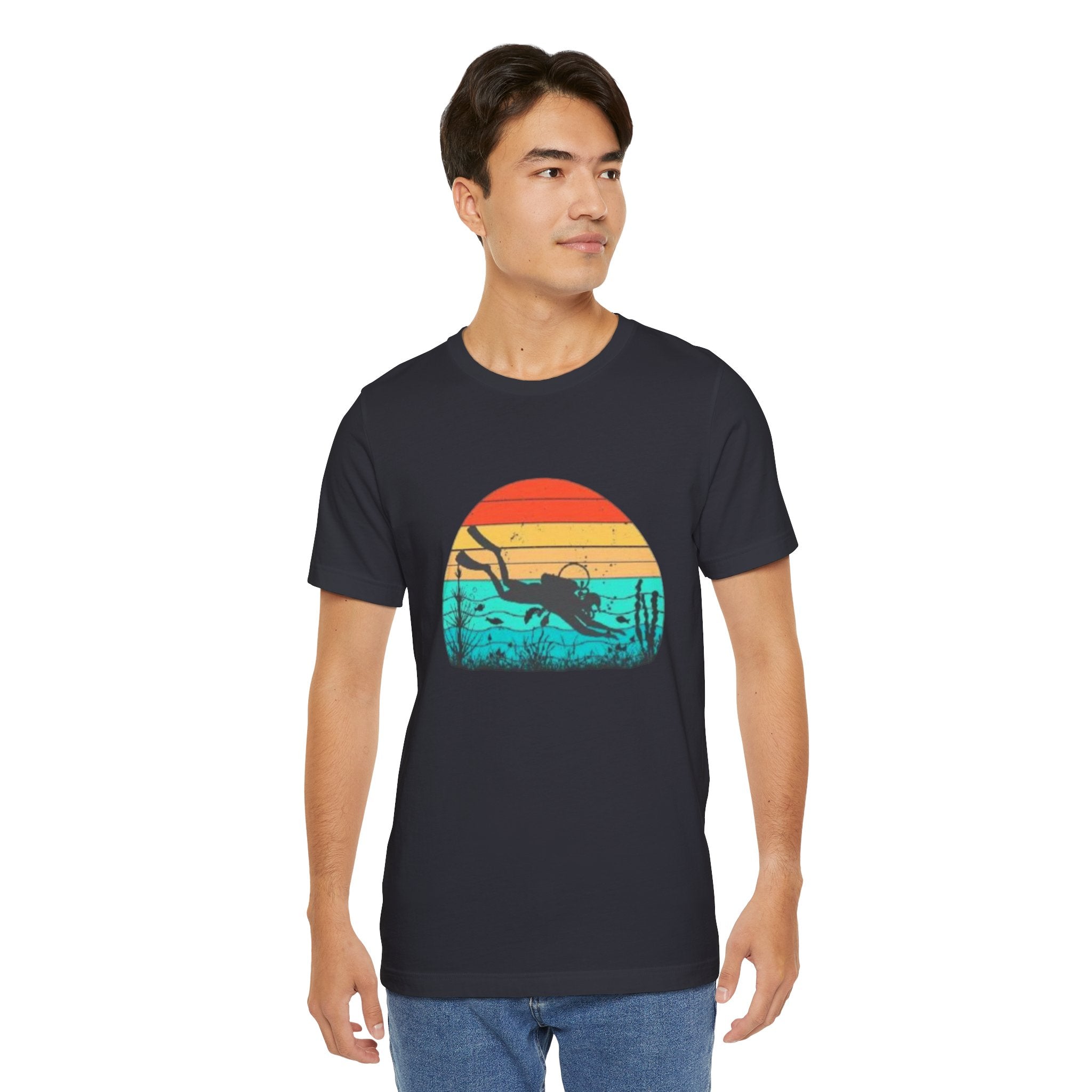 Retro Sunset Diver Tee, Beach Lover Shirt, Gift for Scuba Divers, Summer Graphic Tee