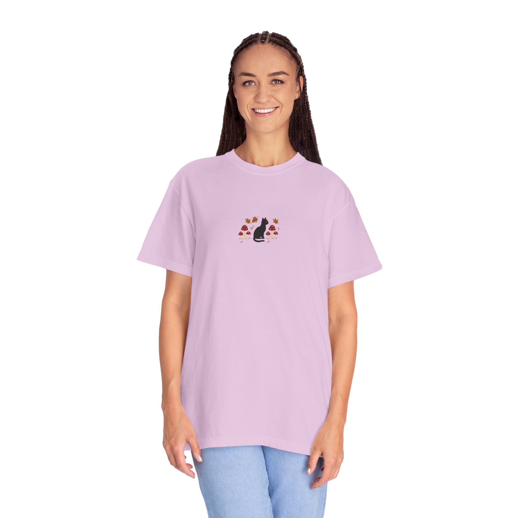 Cat Floral Unisex Garment-Dyed T-Shirt, Cozy Tee, Cat Lover Gift, Casual Wear, Unique Design, Everyday Fashion