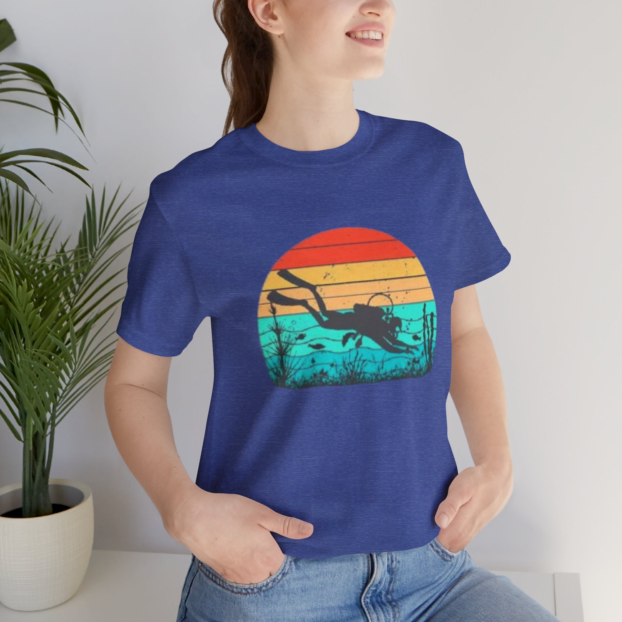 Retro Sunset Diver Tee, Beach Lover Shirt, Gift for Scuba Divers, Summer Graphic Tee
