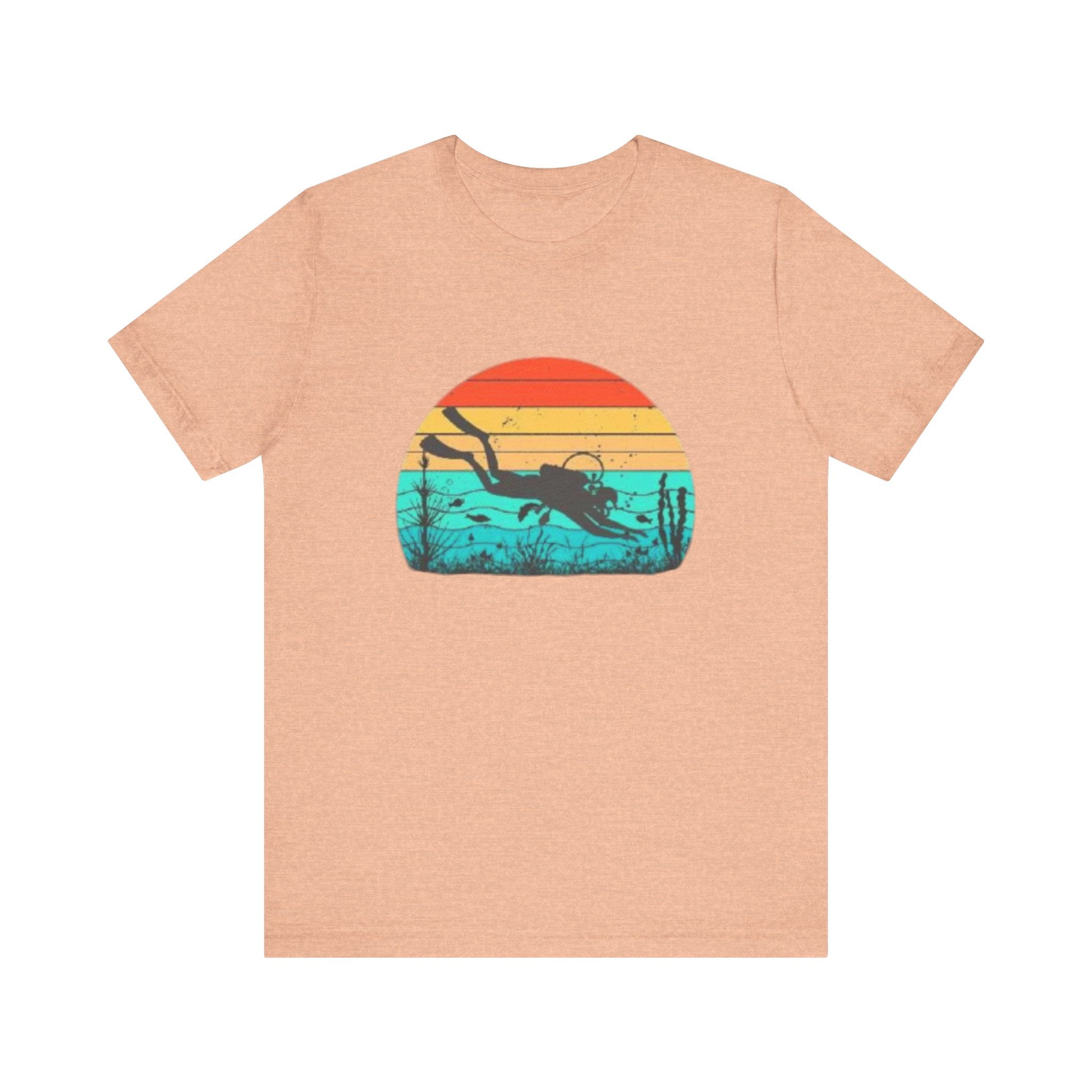 Retro Sunset Diver Tee, Beach Lover Shirt, Gift for Scuba Divers, Summer Graphic Tee