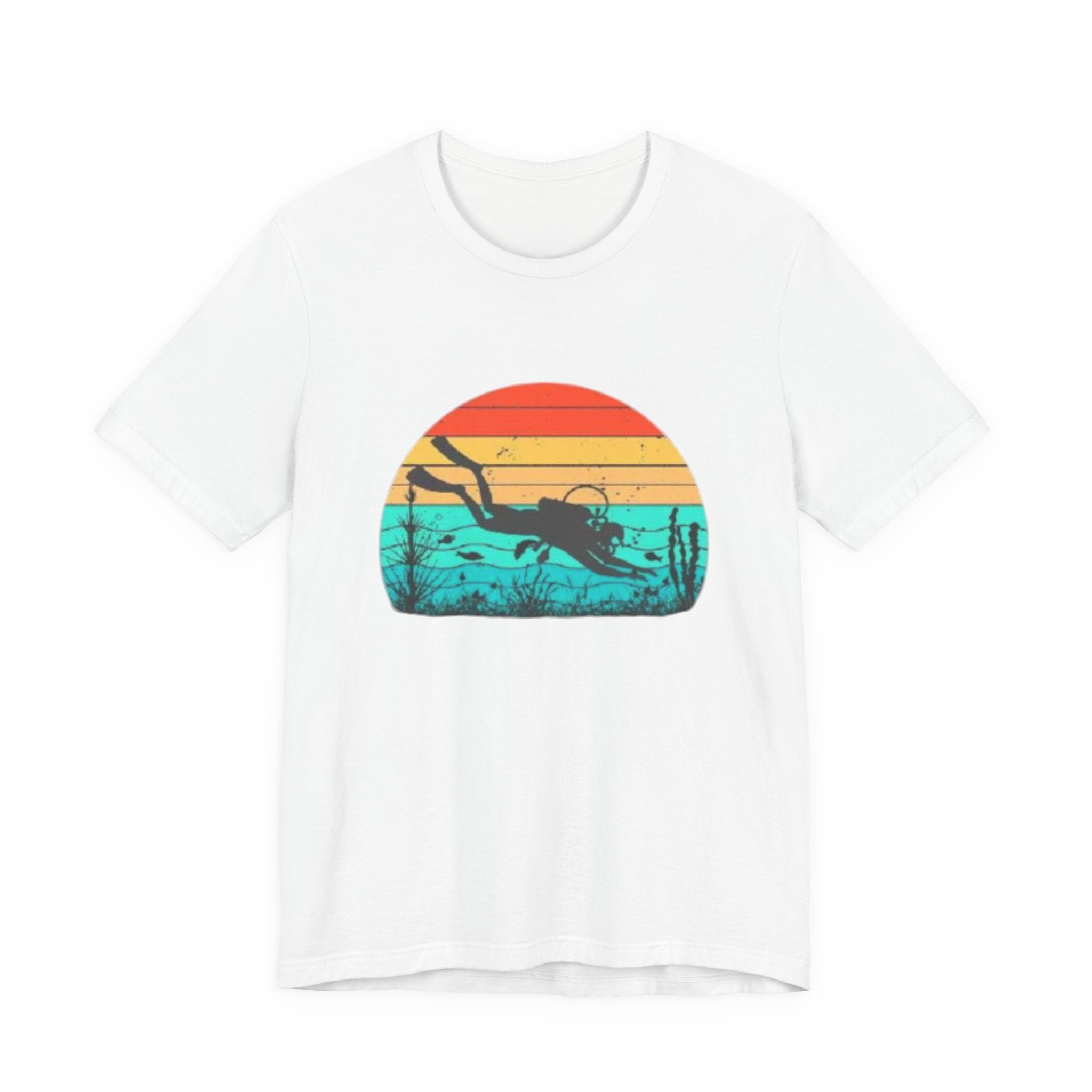 Retro Sunset Diver Tee, Beach Lover Shirt, Gift for Scuba Divers, Summer Graphic Tee