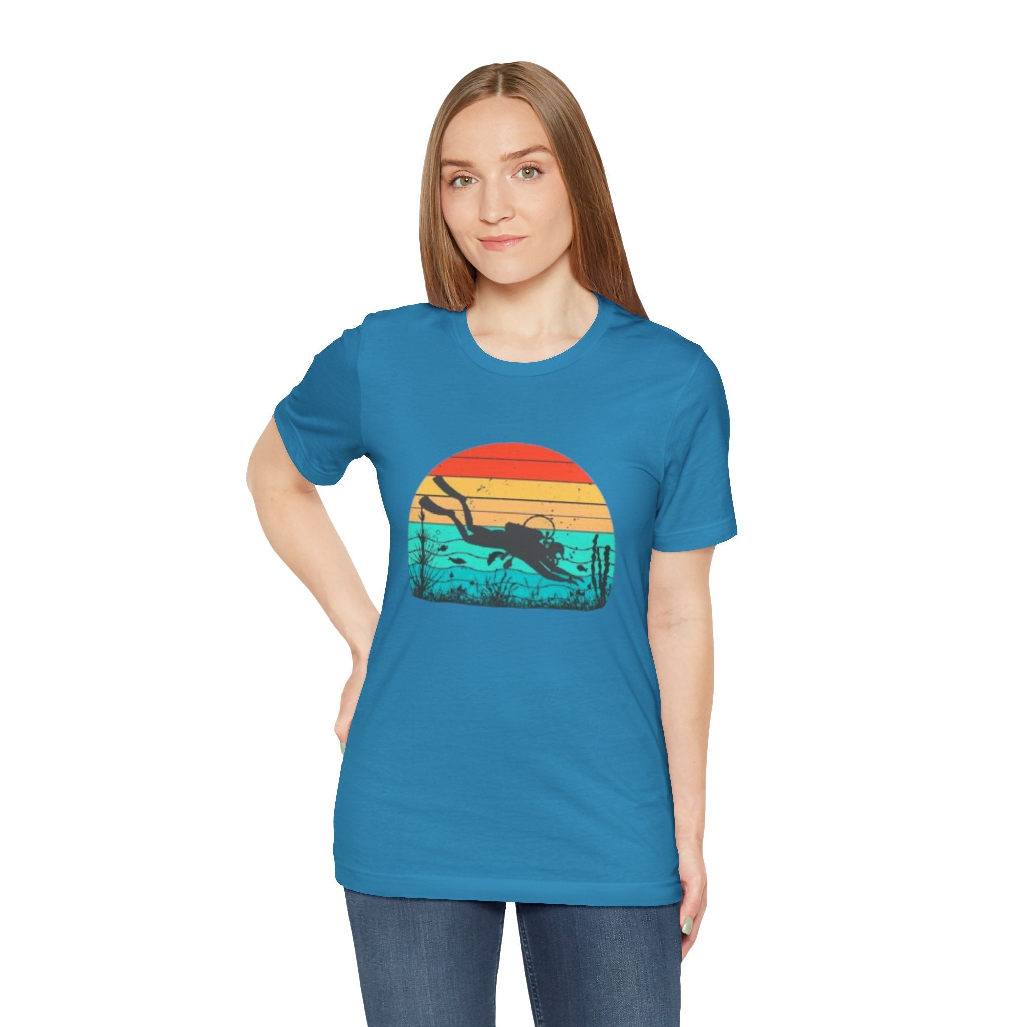 Retro Sunset Diver Tee, Beach Lover Shirt, Gift for Scuba Divers, Summer Graphic Tee