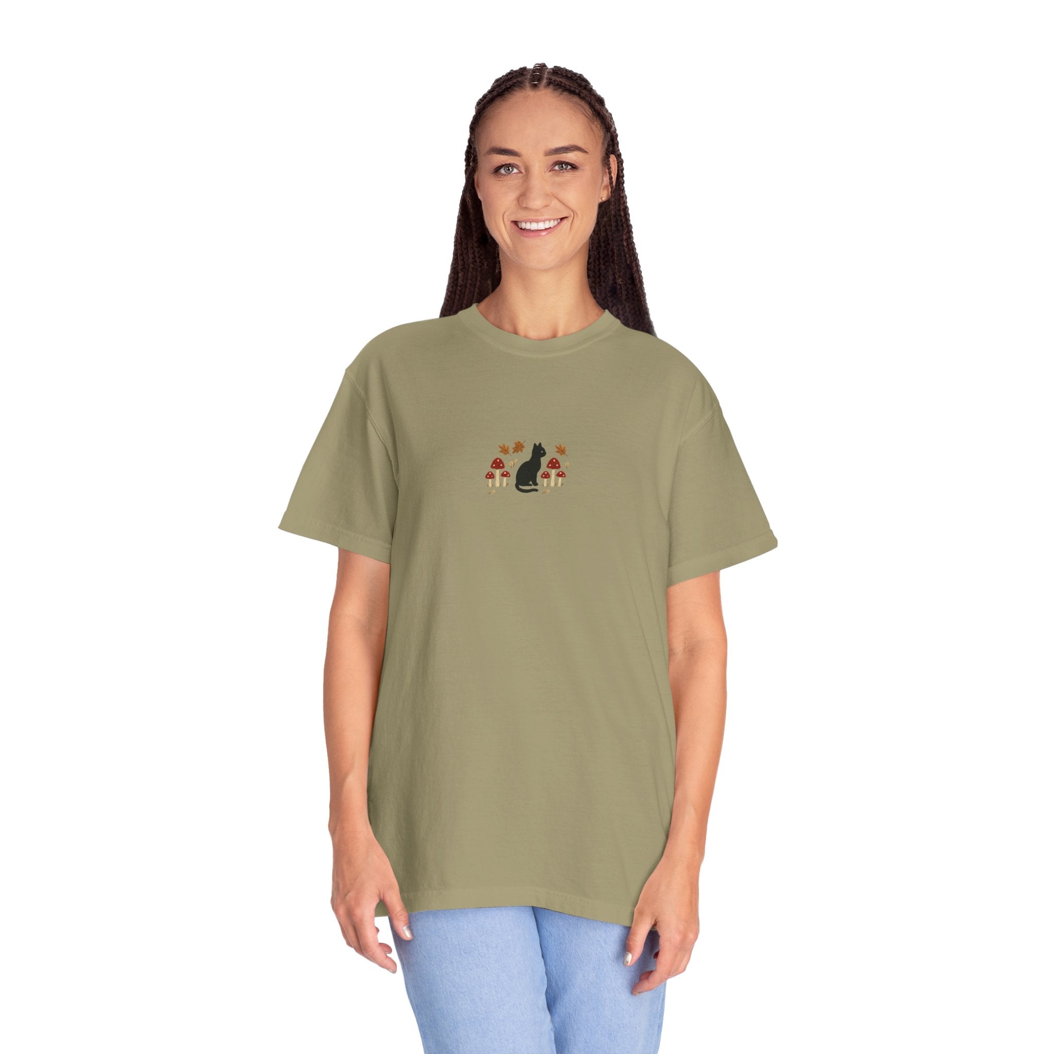 Cat Floral Unisex Garment-Dyed T-Shirt, Cozy Tee, Cat Lover Gift, Casual Wear, Unique Design, Everyday Fashion