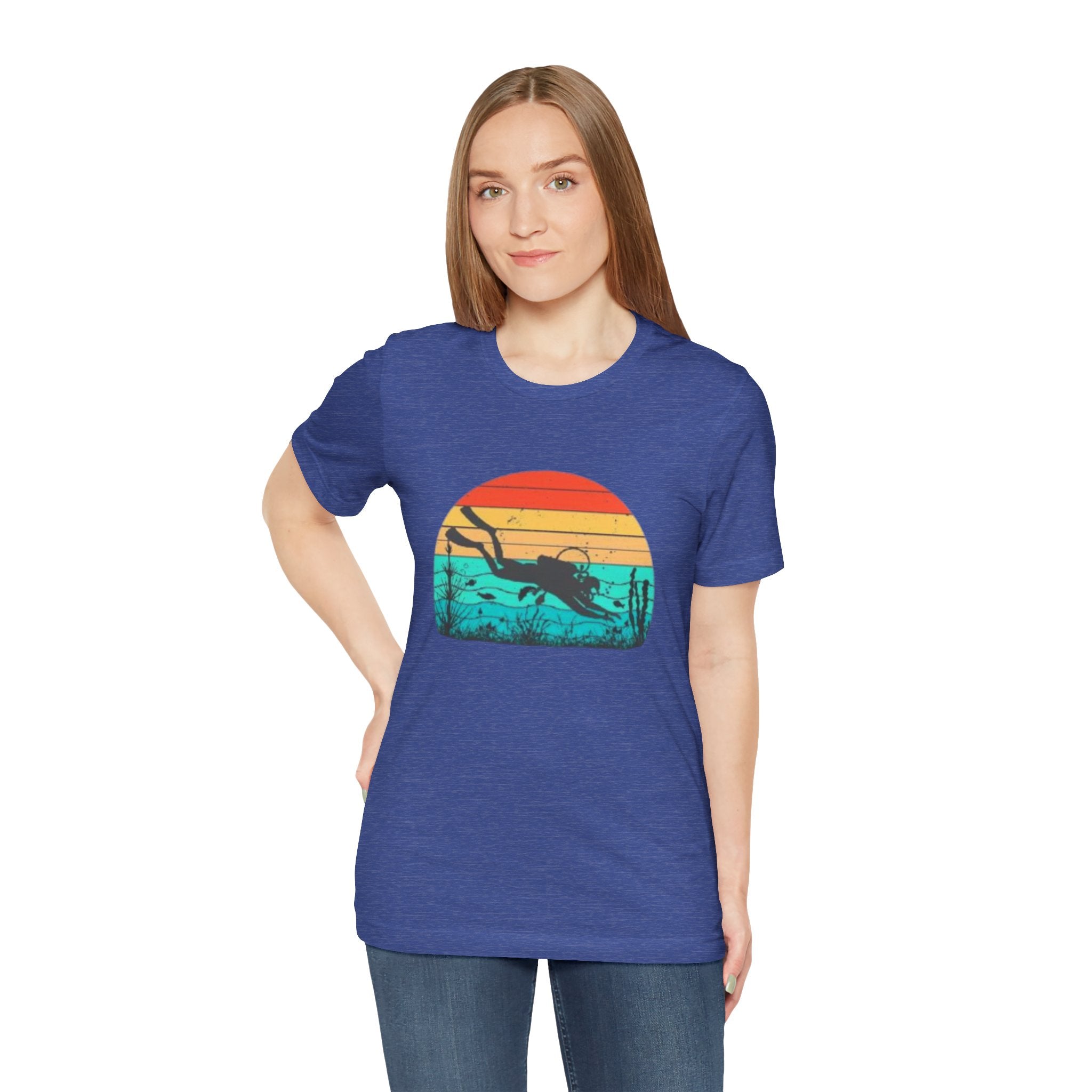 Retro Sunset Diver Tee, Beach Lover Shirt, Gift for Scuba Divers, Summer Graphic Tee
