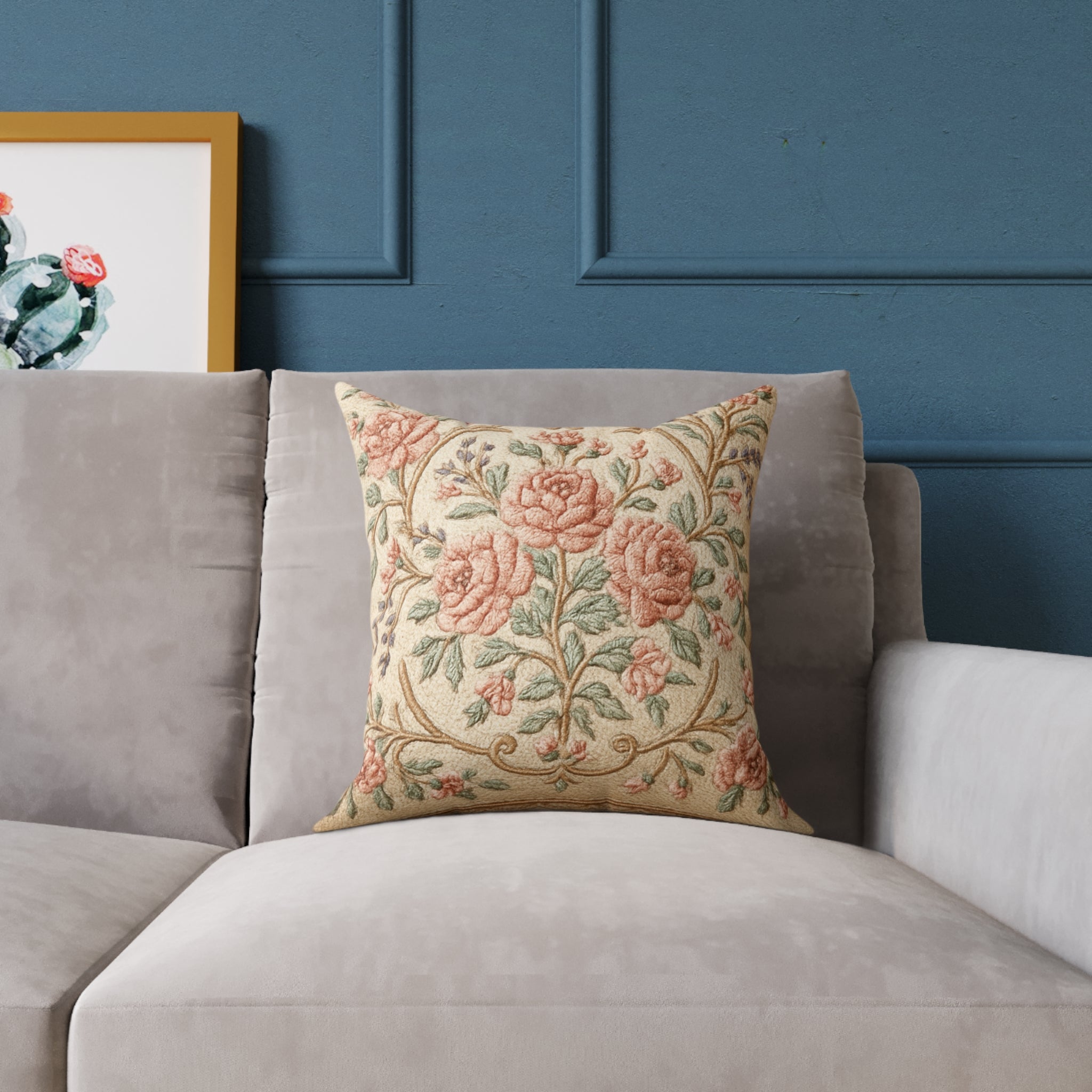Vintage Floral Canvas Pillow for Cozy Living Rooms, Decorative Cushion for Home Décor, Gift for Housewarming