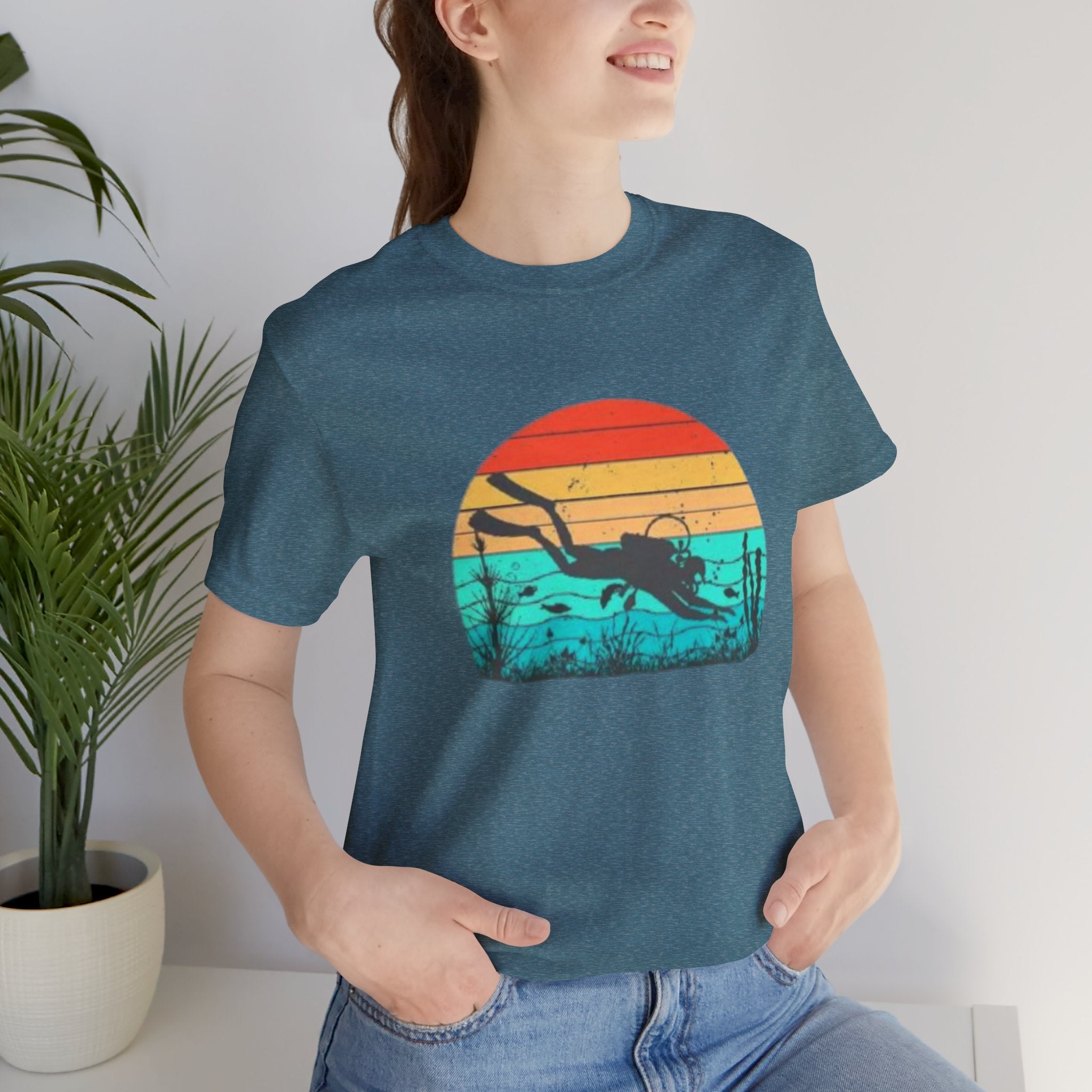 Retro Sunset Diver Tee, Beach Lover Shirt, Gift for Scuba Divers, Summer Graphic Tee