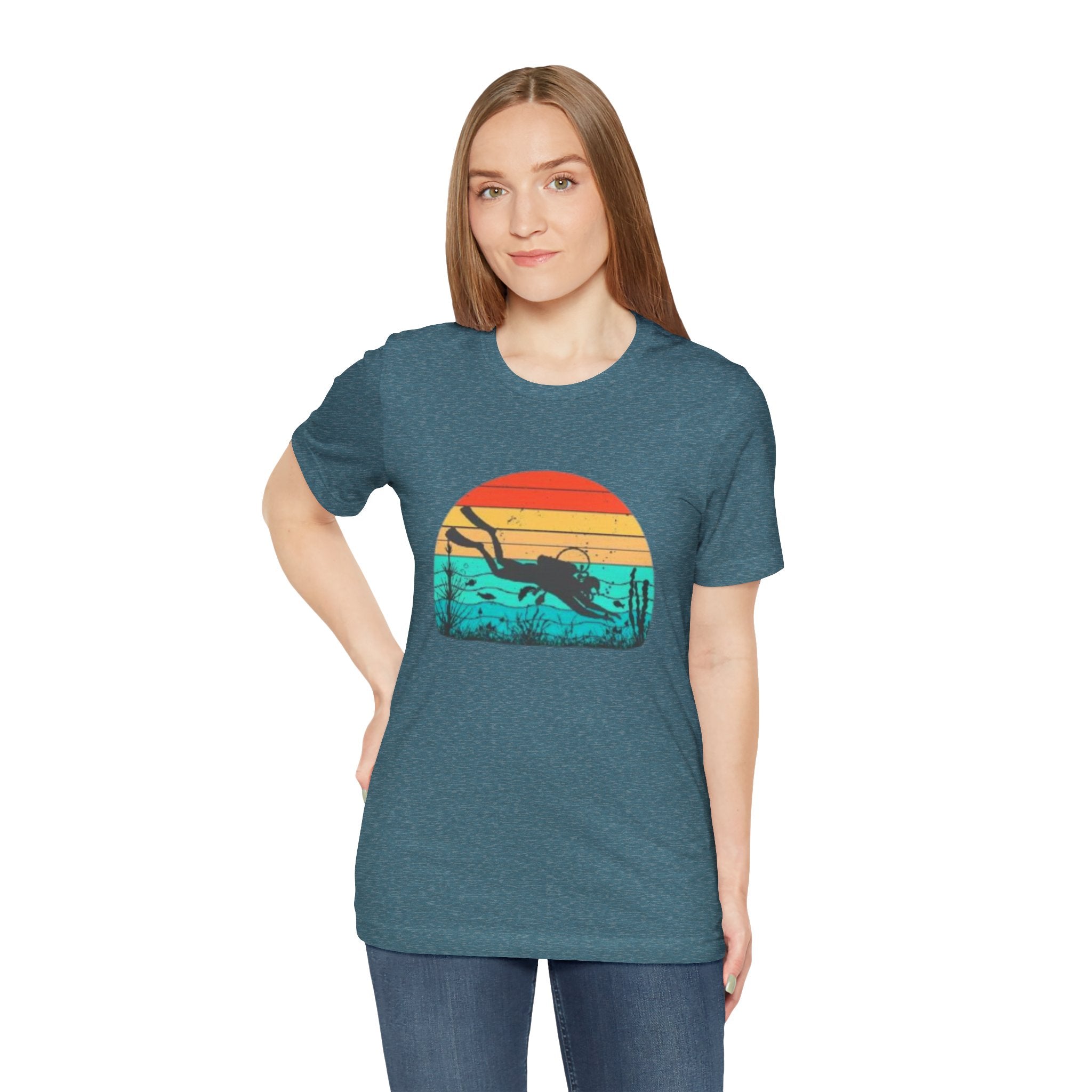 Retro Sunset Diver Tee, Beach Lover Shirt, Gift for Scuba Divers, Summer Graphic Tee