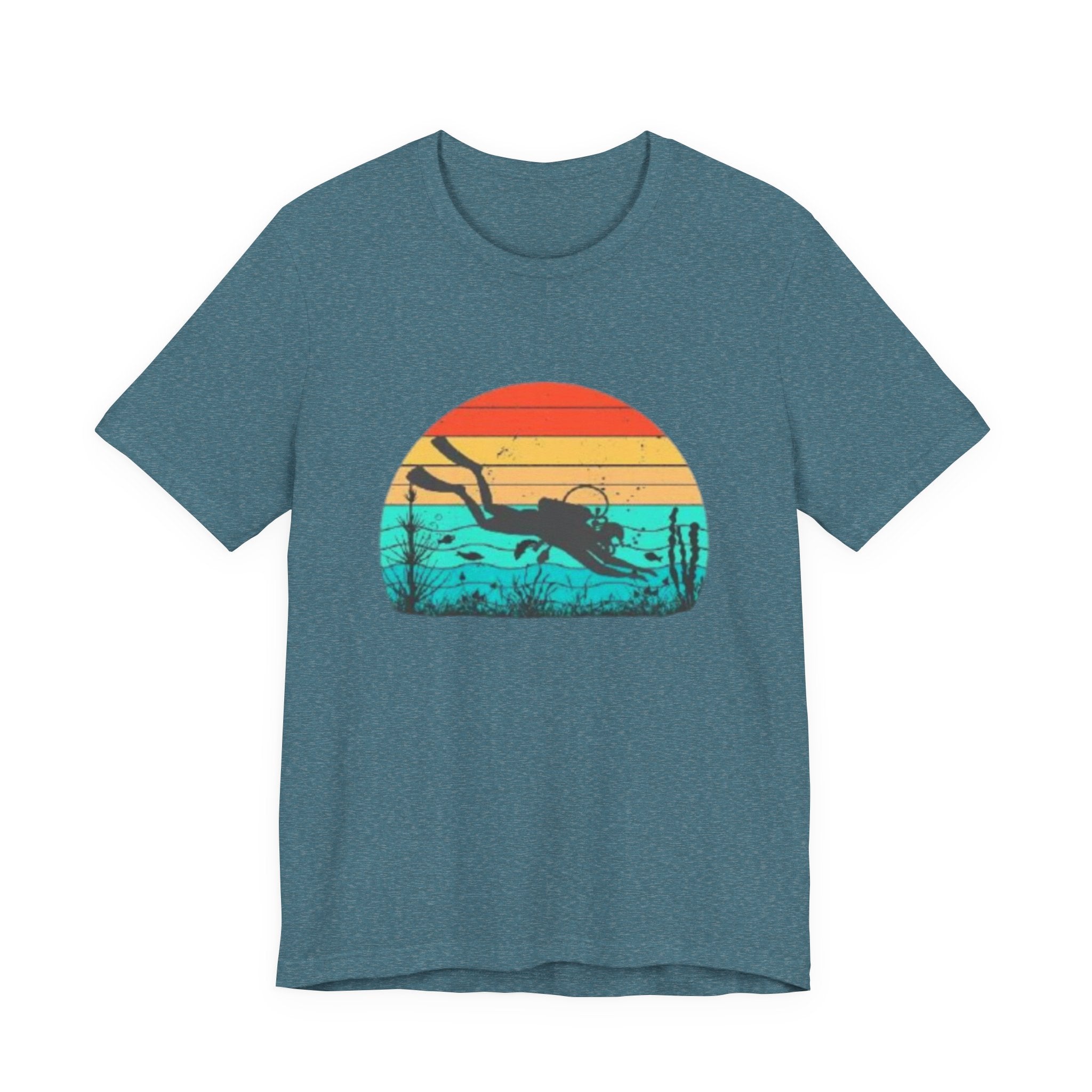 Retro Sunset Diver Tee, Beach Lover Shirt, Gift for Scuba Divers, Summer Graphic Tee