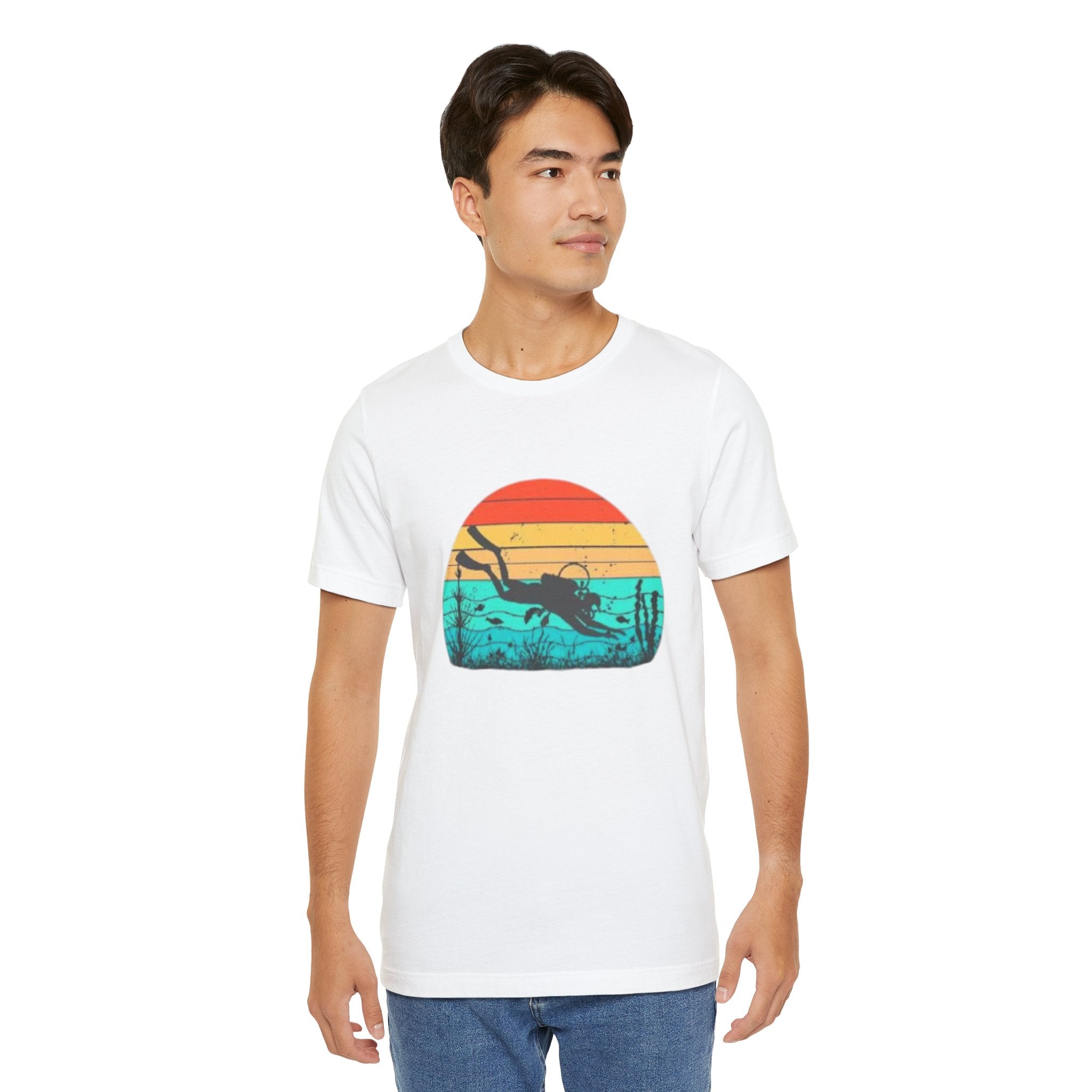 Retro Sunset Diver Tee, Beach Lover Shirt, Gift for Scuba Divers, Summer Graphic Tee