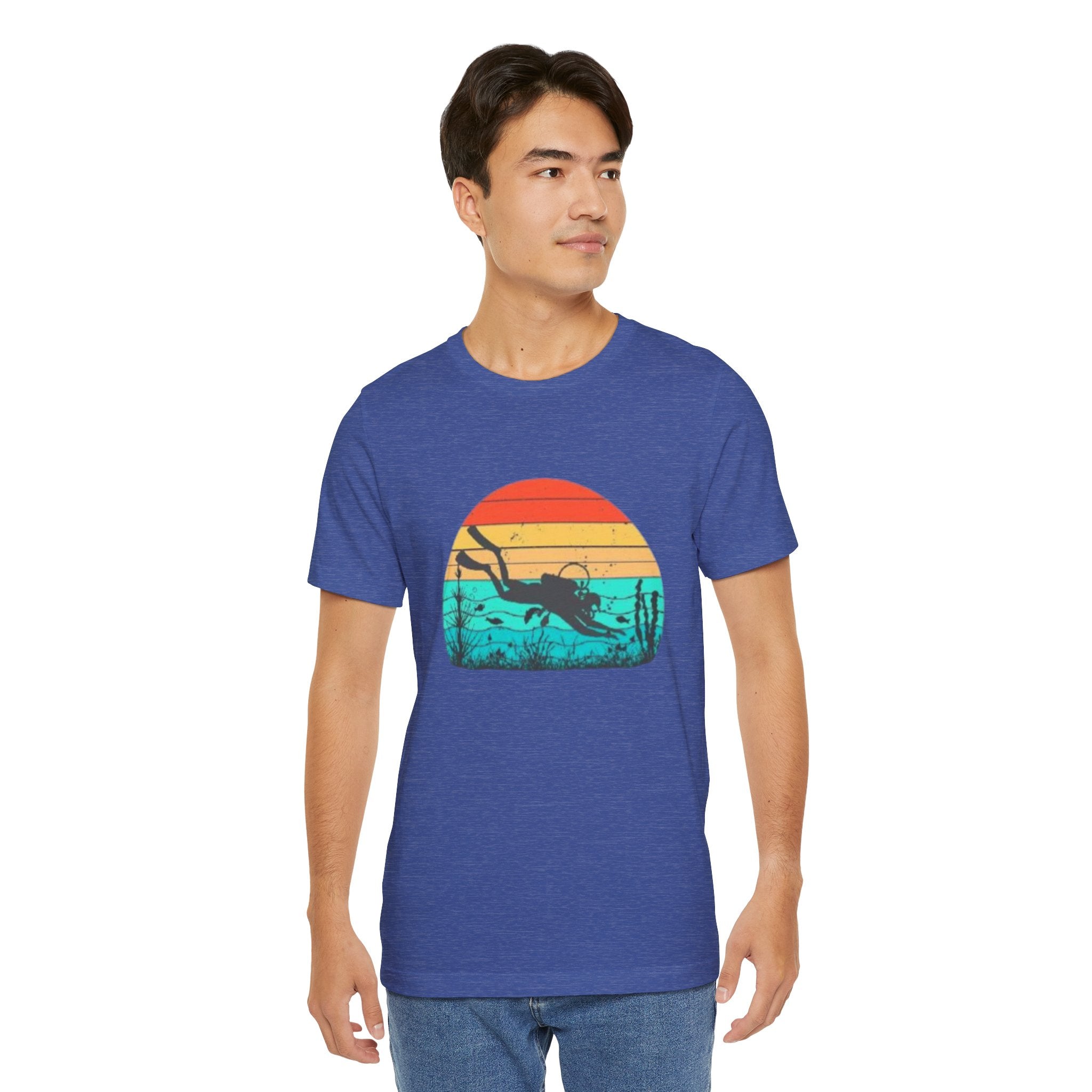 Retro Sunset Diver Tee, Beach Lover Shirt, Gift for Scuba Divers, Summer Graphic Tee