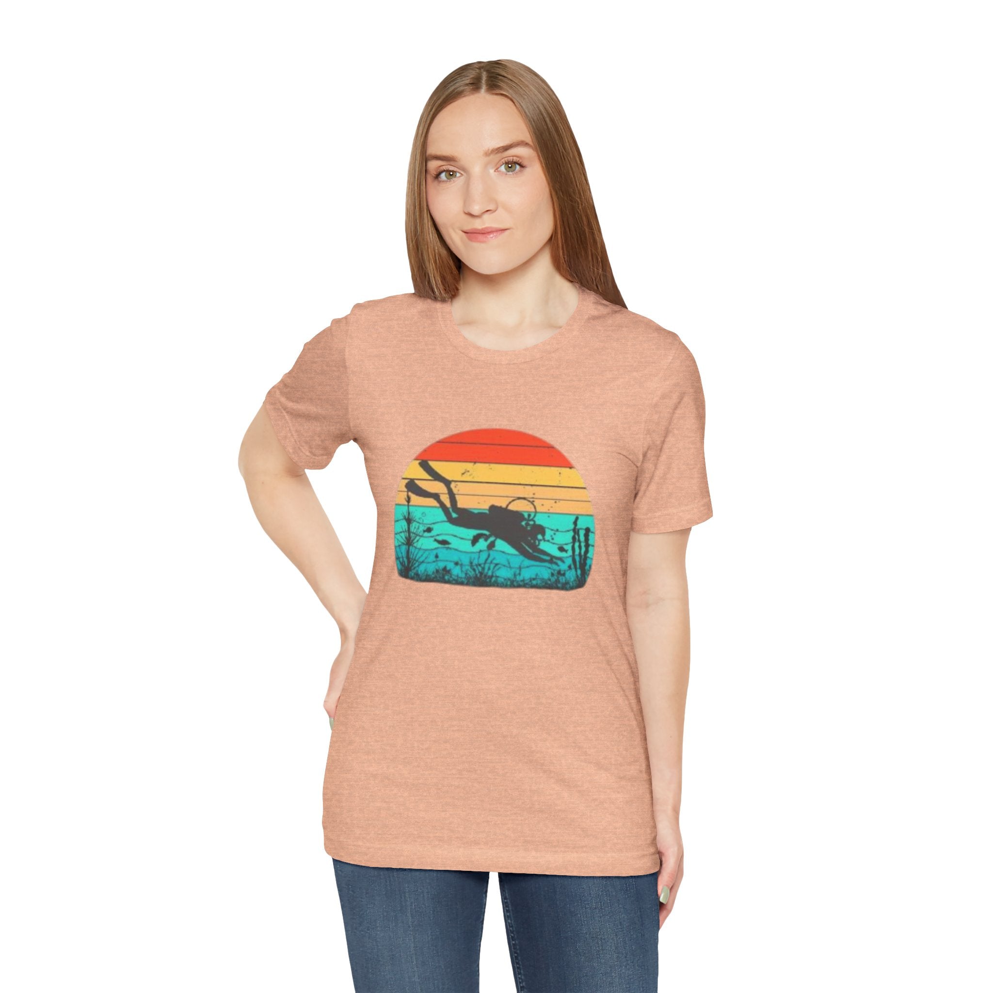 Retro Sunset Diver Tee, Beach Lover Shirt, Gift for Scuba Divers, Summer Graphic Tee