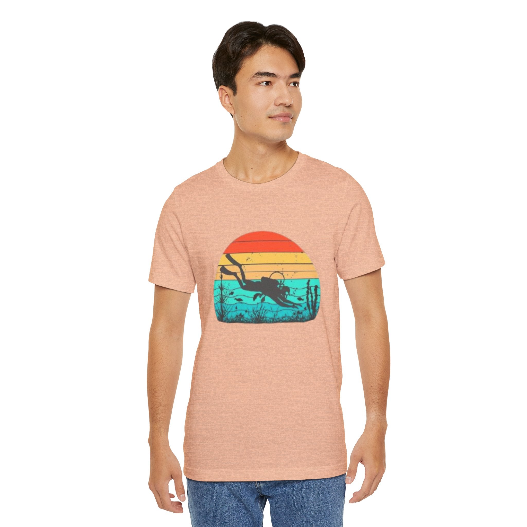 Retro Sunset Diver Tee, Beach Lover Shirt, Gift for Scuba Divers, Summer Graphic Tee