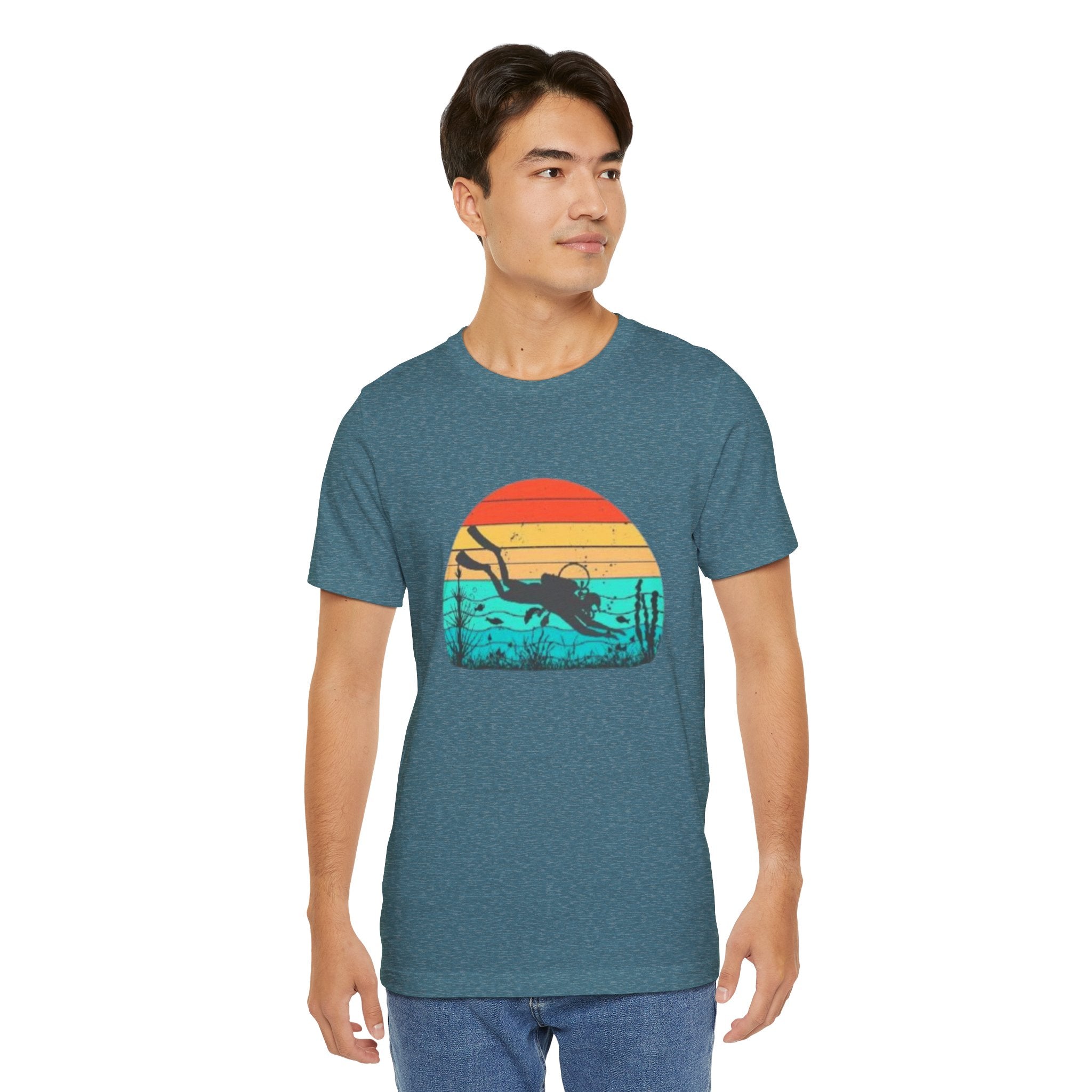 Retro Sunset Diver Tee, Beach Lover Shirt, Gift for Scuba Divers, Summer Graphic Tee