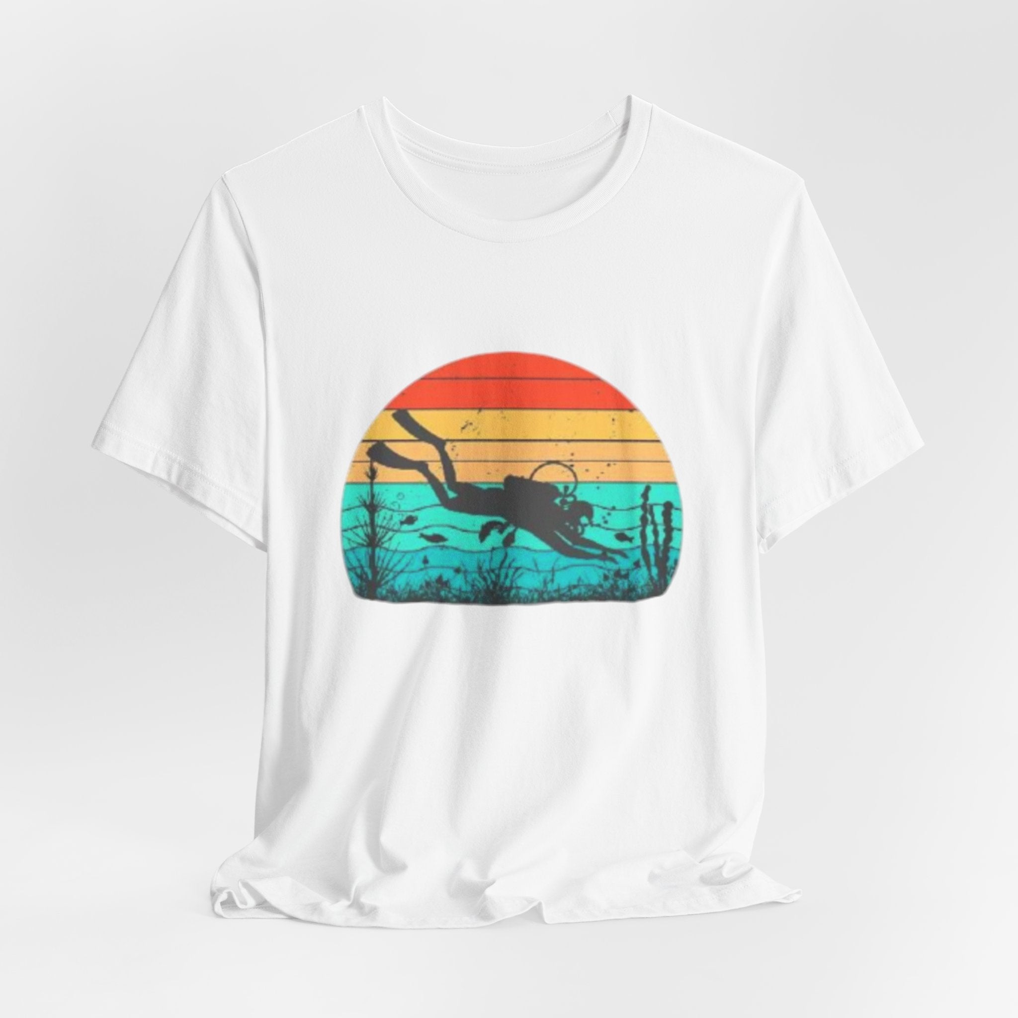 Retro Sunset Diver Tee, Beach Lover Shirt, Gift for Scuba Divers, Summer Graphic Tee