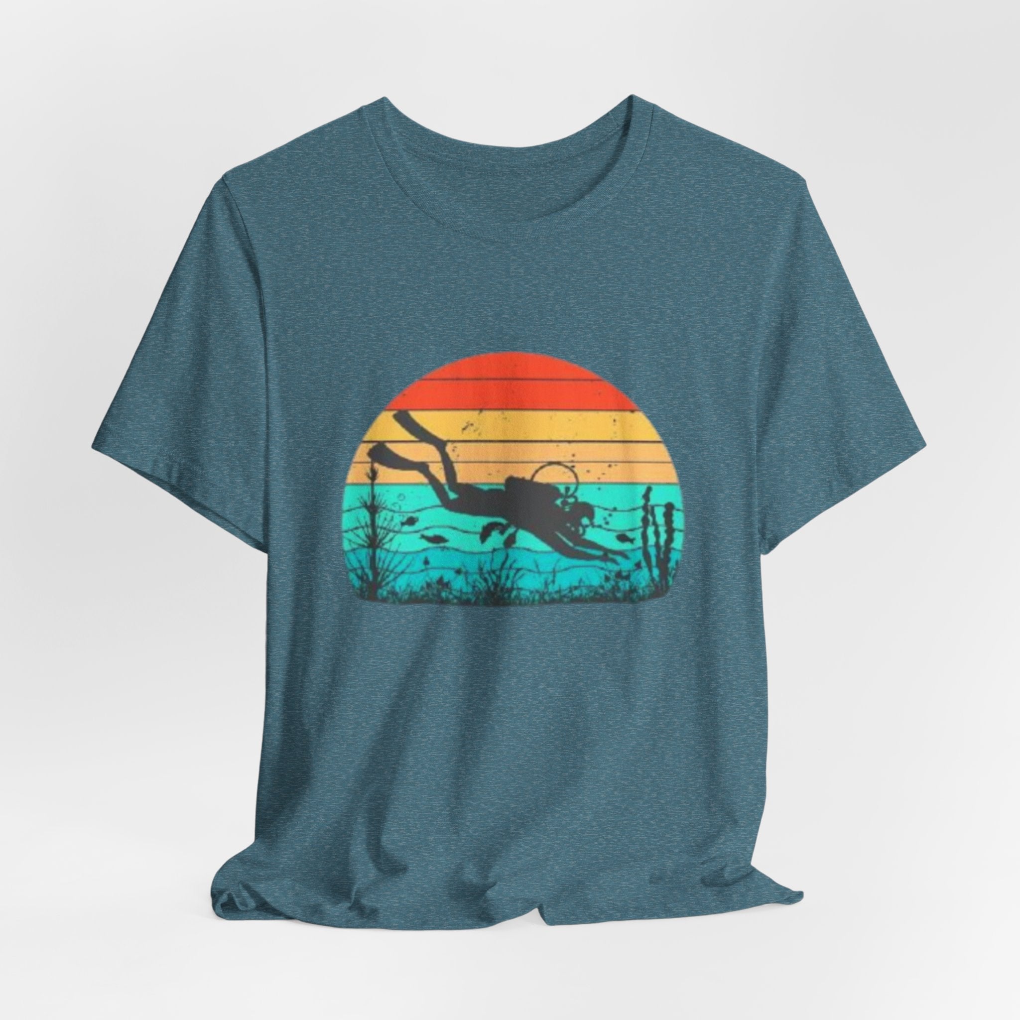 Retro Sunset Diver Tee, Beach Lover Shirt, Gift for Scuba Divers, Summer Graphic Tee