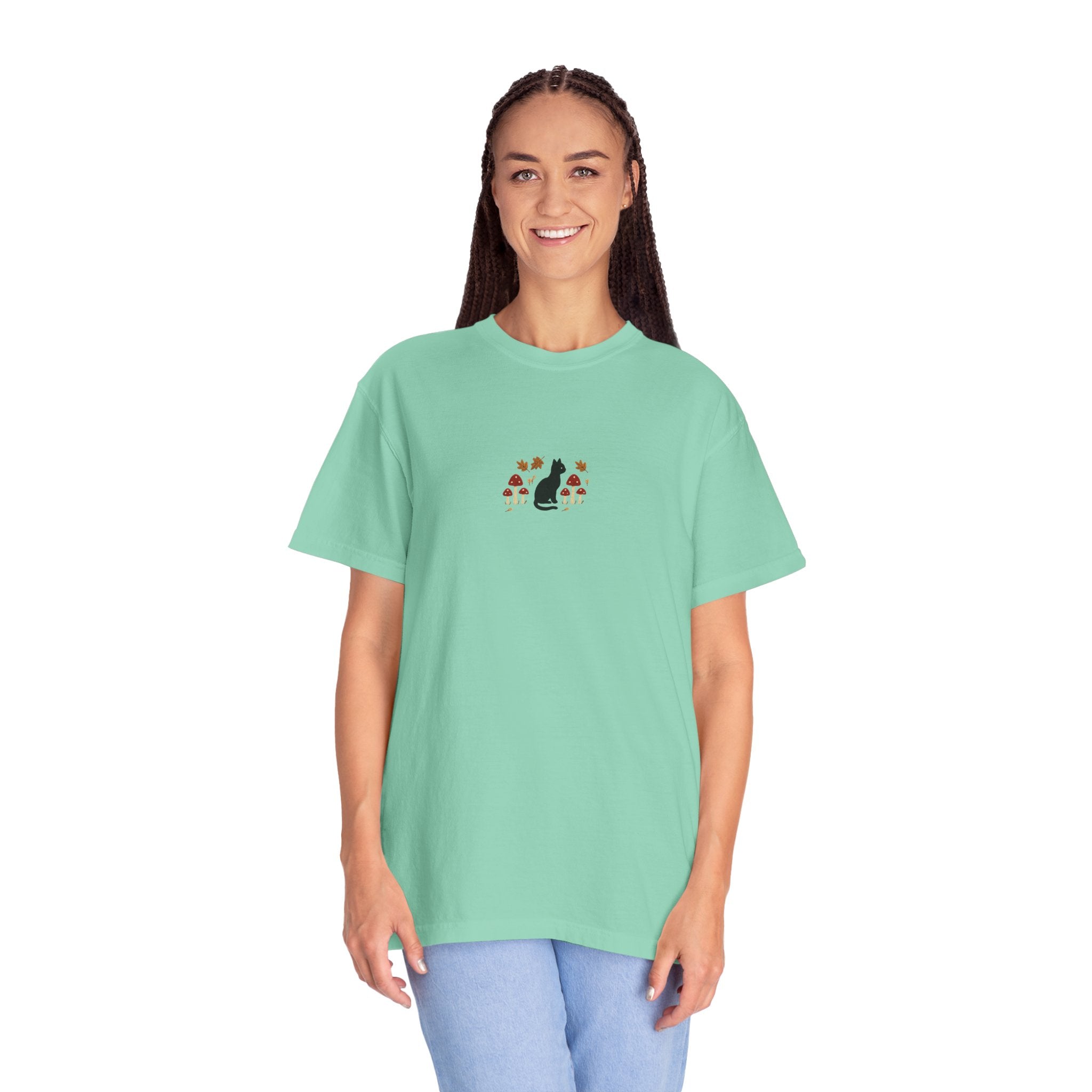 Cat Floral Unisex Garment-Dyed T-Shirt, Cozy Tee, Cat Lover Gift, Casual Wear, Unique Design, Everyday Fashion