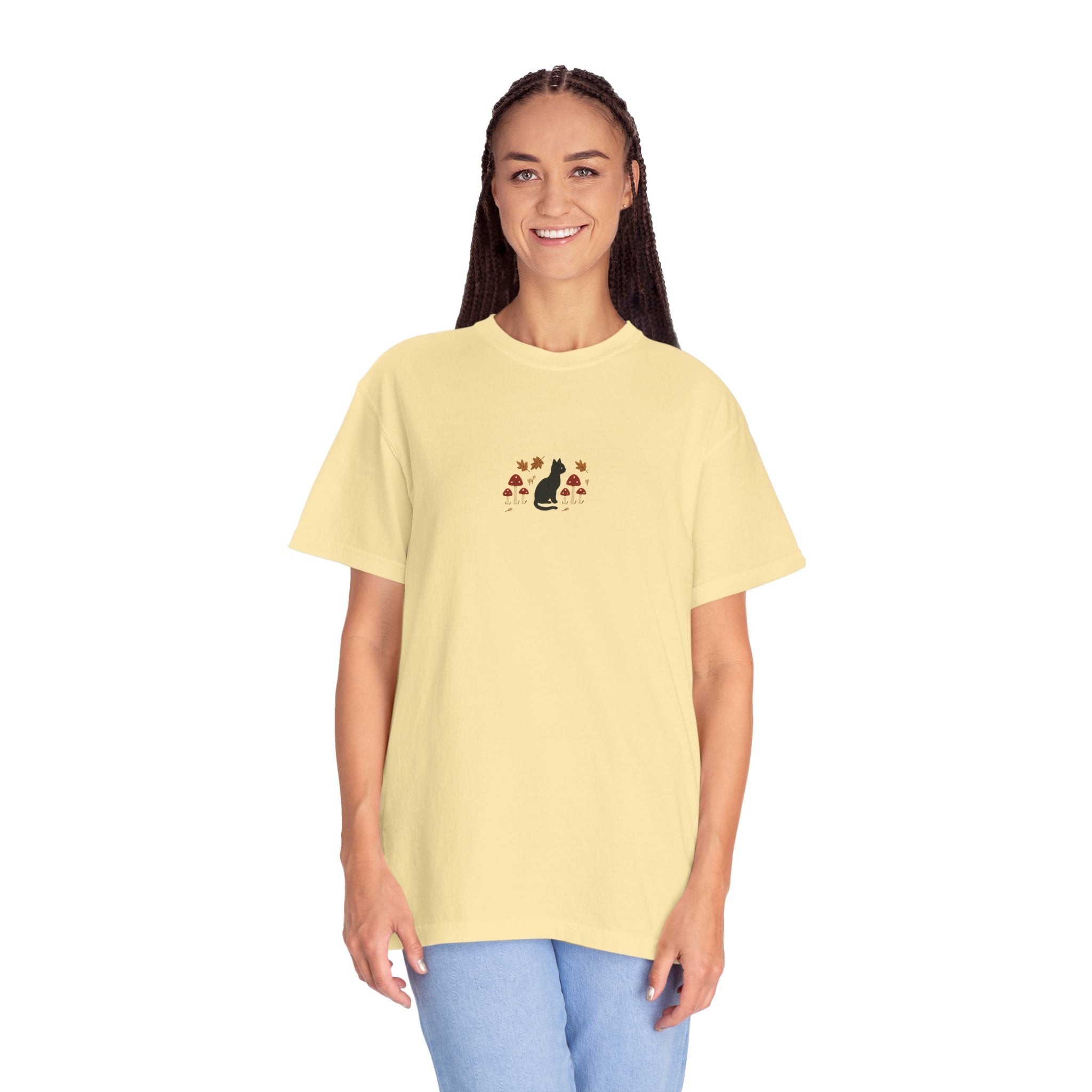 Cat Floral Unisex Garment-Dyed T-Shirt, Cozy Tee, Cat Lover Gift, Casual Wear, Unique Design, Everyday Fashion