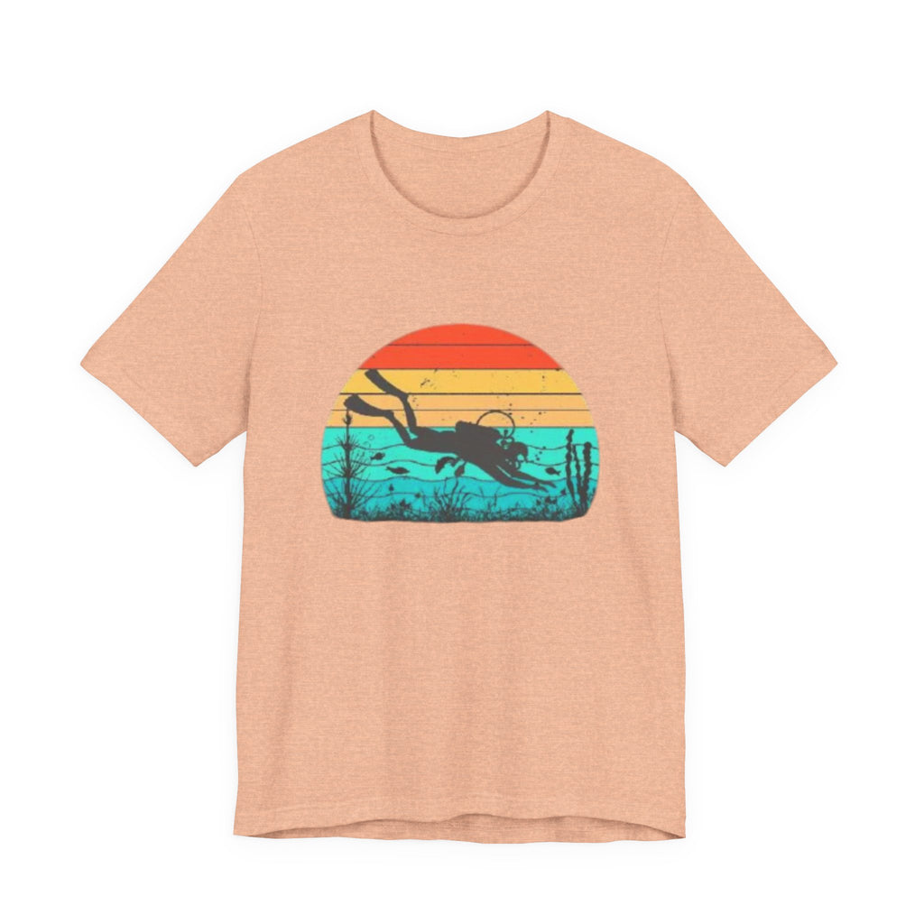 Retro Sunset Diver Tee, Beach Lover Shirt, Gift for Scuba Divers, Summer Graphic Tee