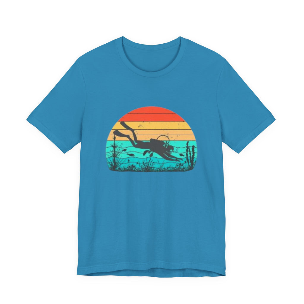 Retro Sunset Diver Tee, Beach Lover Shirt, Gift for Scuba Divers, Summer Graphic Tee