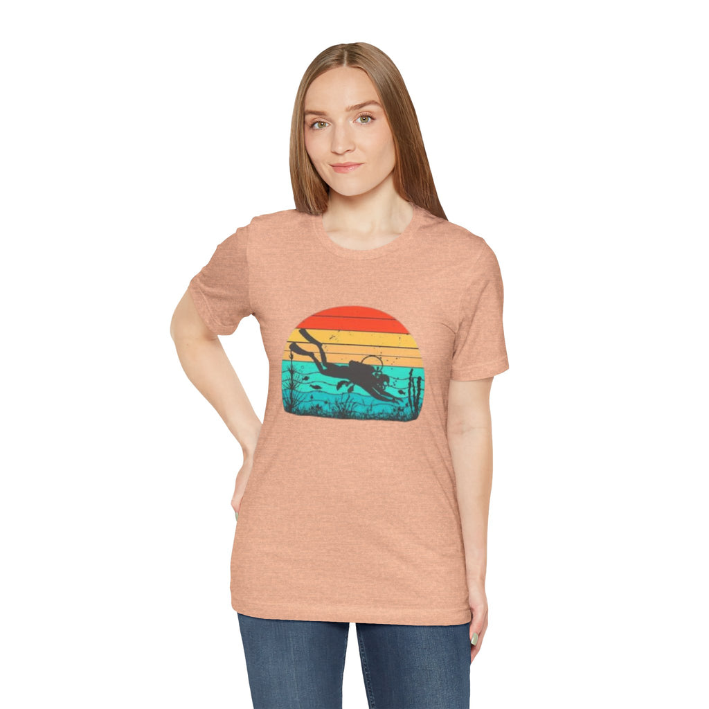 Retro Sunset Diver Tee, Beach Lover Shirt, Gift for Scuba Divers, Summer Graphic Tee